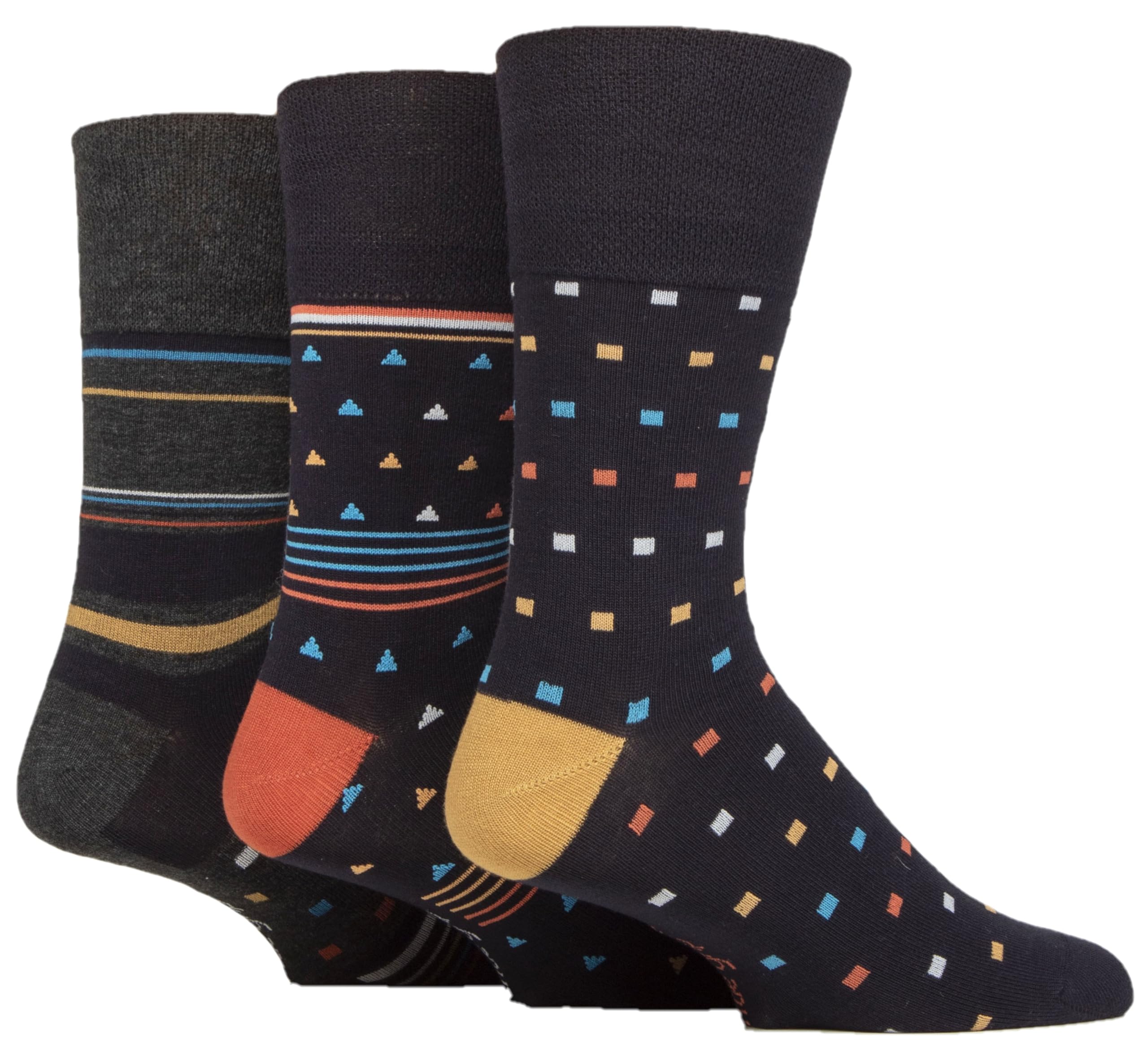 Sock Shop Gentle Grip Men's Mustard Metropolis Gentle Grip Striped Plain And Patterned Soft Breathable Bamboo Socks In Mulitpack Of 3 Assorted Colours Sizes 6-11 6-11