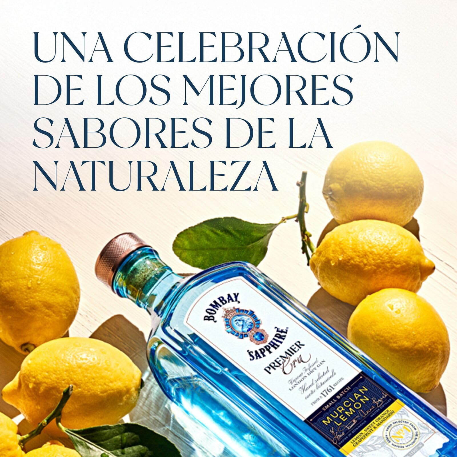 Bombay Sapphire Premier Cru Murcian Lemon London Dry Gin, 47% Vol., 70 cl / 700 ml, bebida espirituosa 100% infusionada al vapor con cítricos recolectados a mano