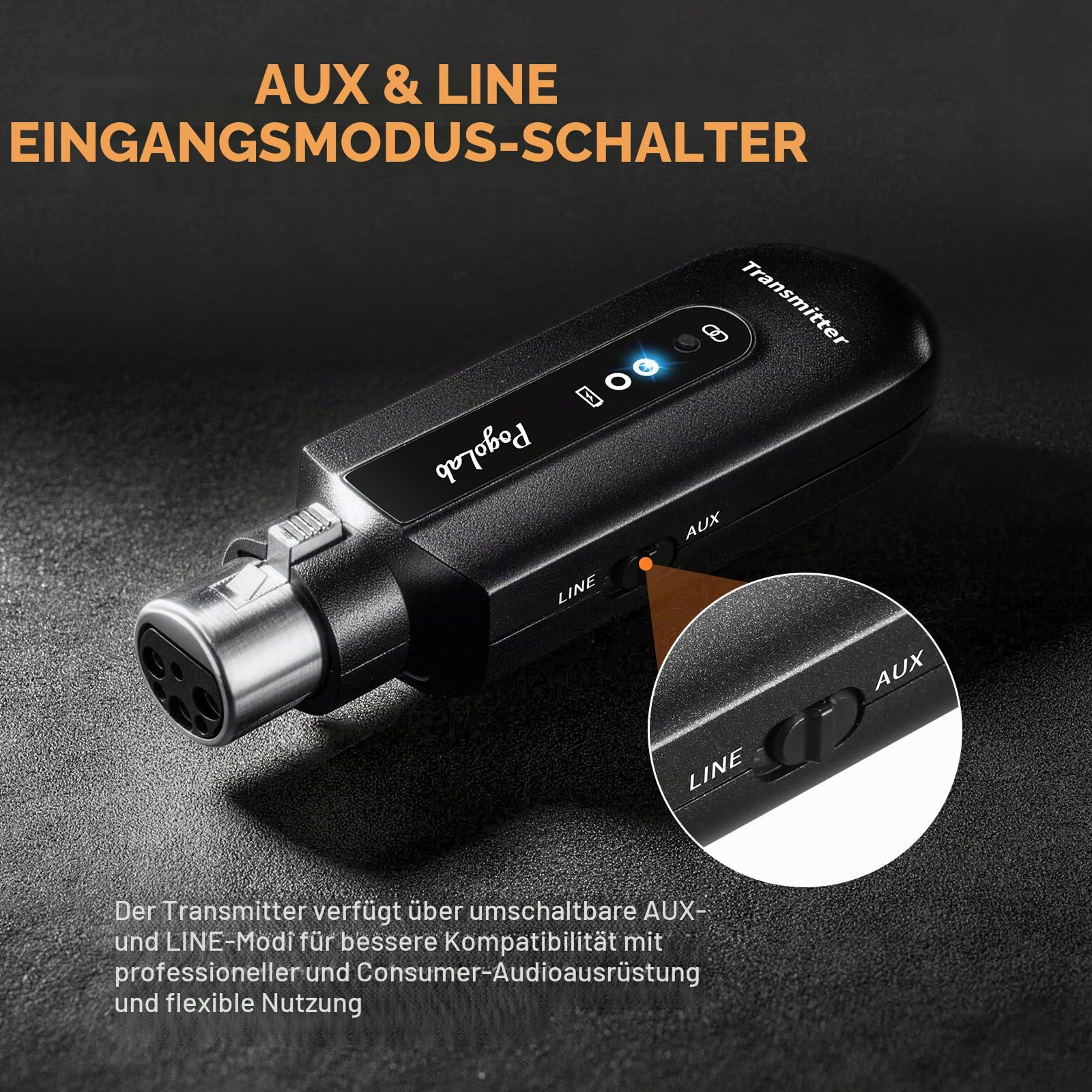 POGOLAB UHF In-Ear-Monitorsystem mit XLR-Anschluss, tragbares kabelloses In-Ear-Monitorsystem mit Lautstärkeregler und 2 Eingangsmodi, ideal für Bandproben, Live-Auftritte, Studio-Einsatz