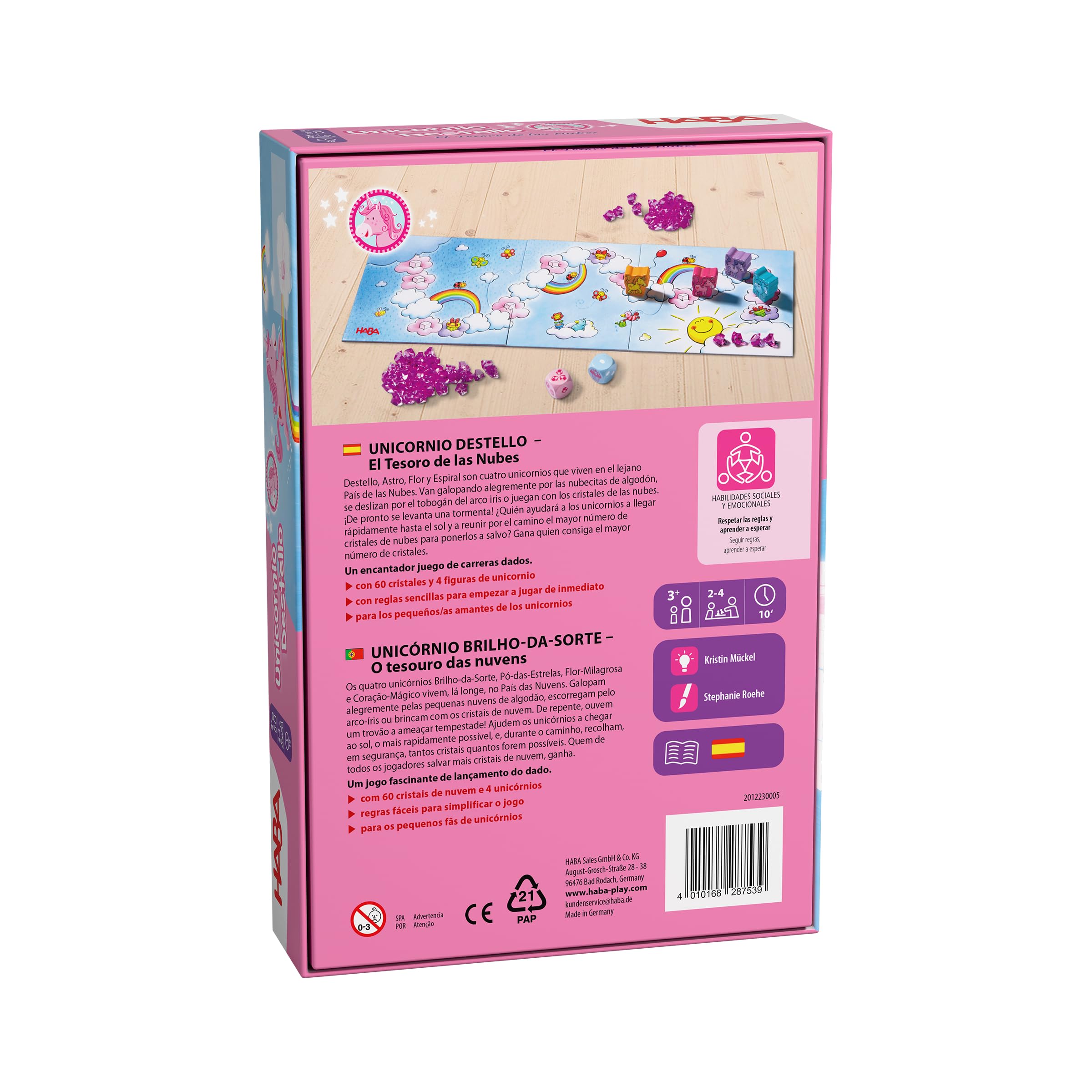 HABA 2012230005 - Unicornio Destello El Tesoro de Las Nubes, Juego Infantil de Mesa de acumulación. Más 3 años