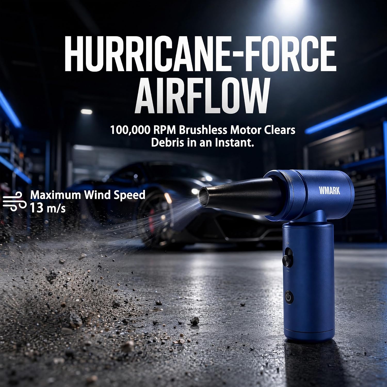 WMARK Compressed Air Duster Rechargeable-100000RPM Brushless Motor Stepless Control Electric Air Duster, 13m/s Wind Mini Blower with Fast Charging, Dust Blower for PC, Keyboard, Home, Car NG-AD004Blue