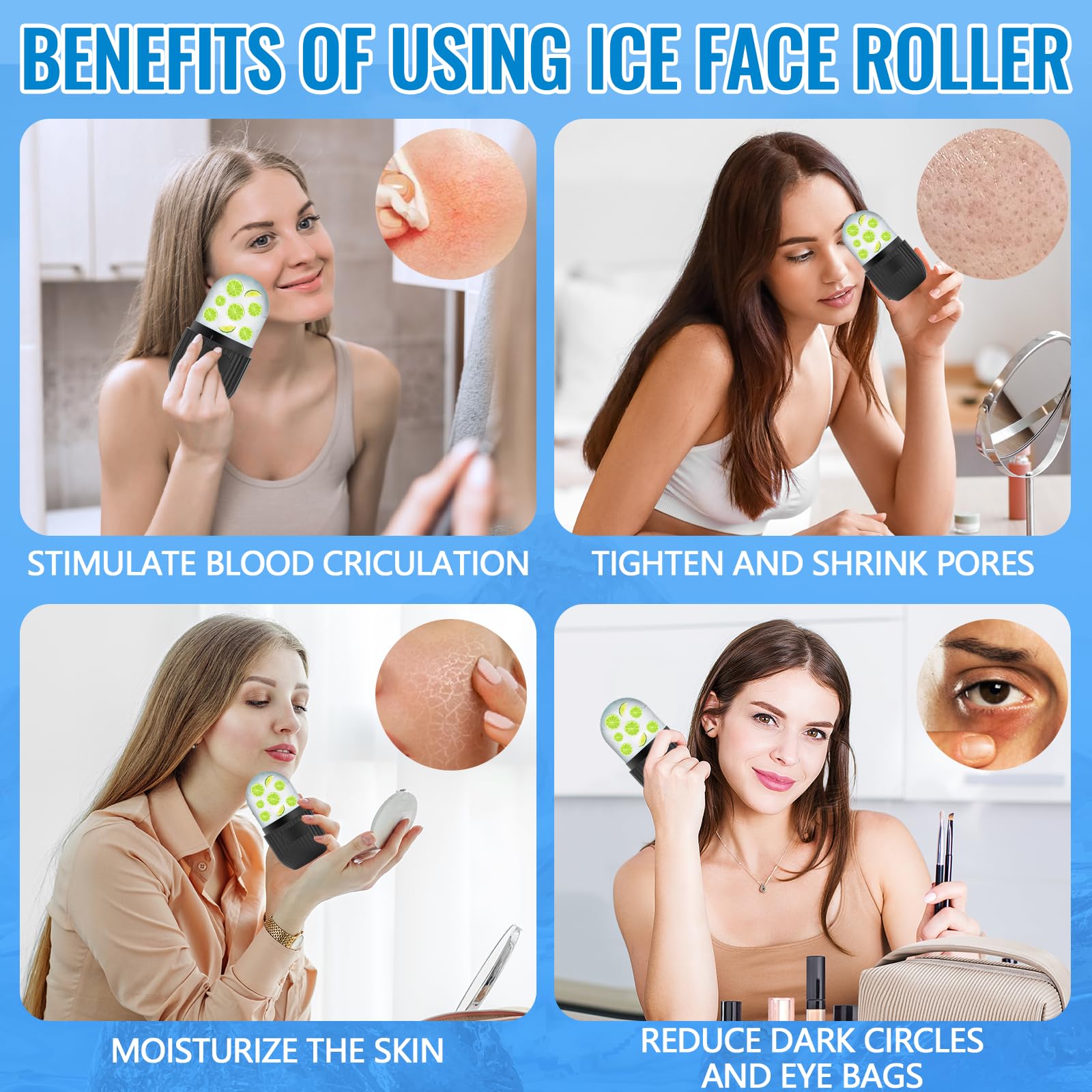 Ice Roller Facial, Hielo Para la Cara de Silicona, Reutilizable Rodillo Facial De Hielo, Rodillo Hielo Facial, Ayuda a Reducir Los Poros, Aliviar el Dolor, Masaje(Negro)