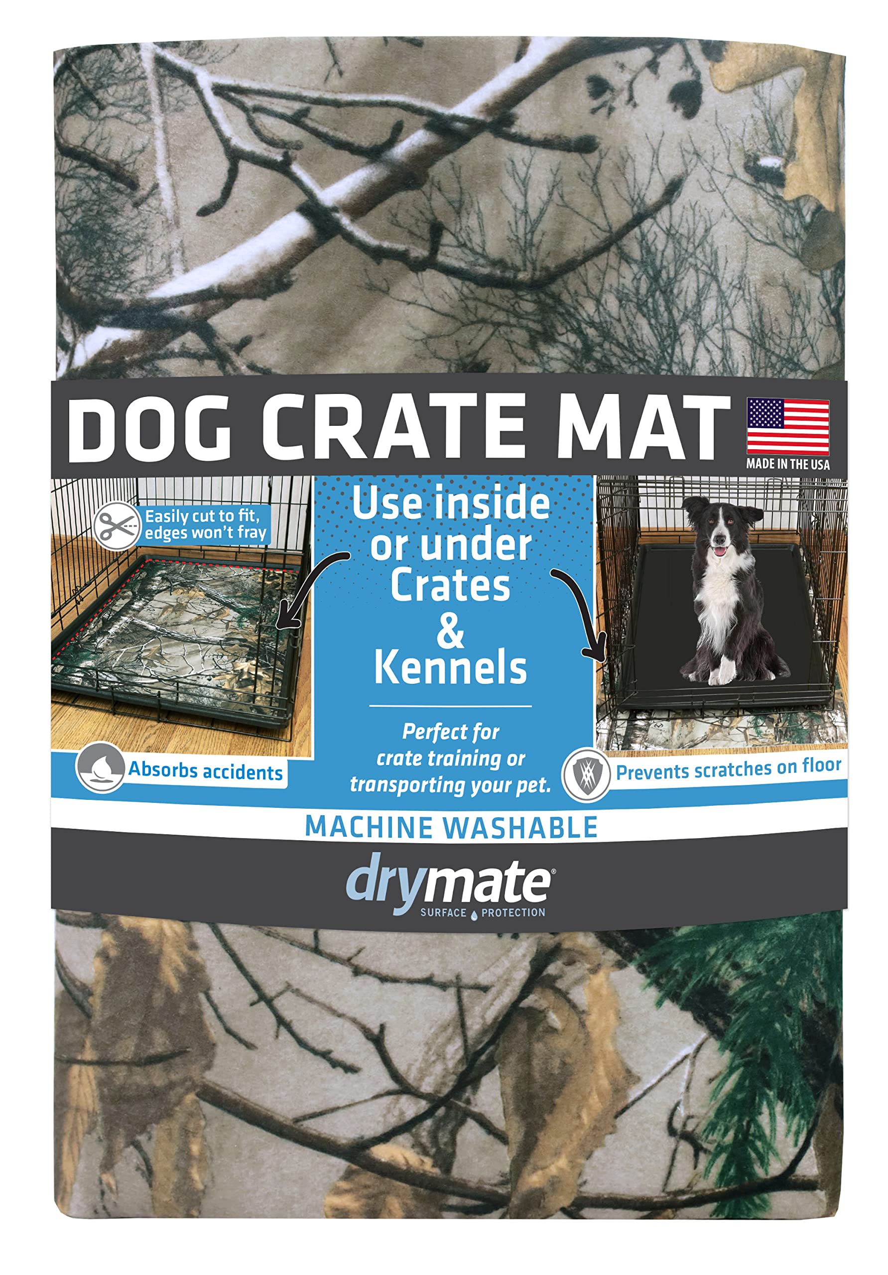 Drymate Dog Crate Mat Liner, Absorbs Urine, Waterproof, Non-Slip, Washable Puppy Pee Pad for Kennel Training - Use Under Pet Cage to Protect Floors, Thin Cut to Fit Design (USA Made) (RTree)(23"x36")