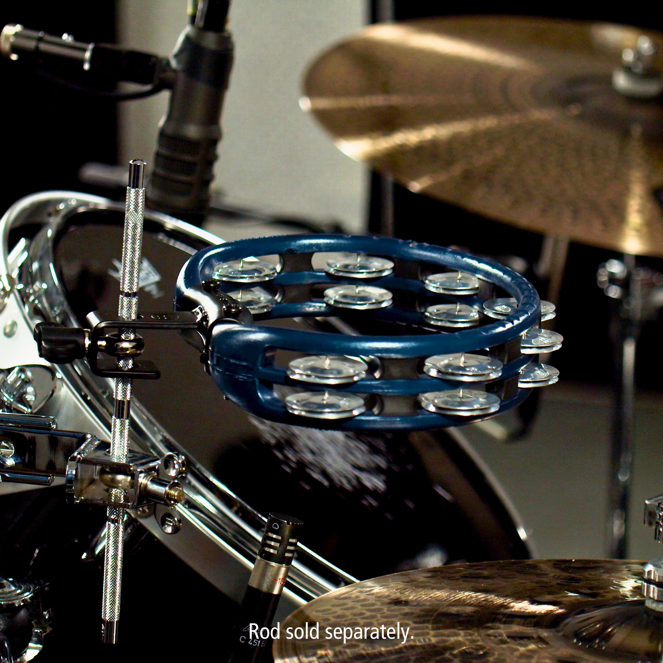 Meinl Percussion Traditional Mountable Tambourine, Blau (TMT2A-B) | Tamburin mit 2 Reihen Jingles, mit Halterung, ABS Kunststoff und Aluminium