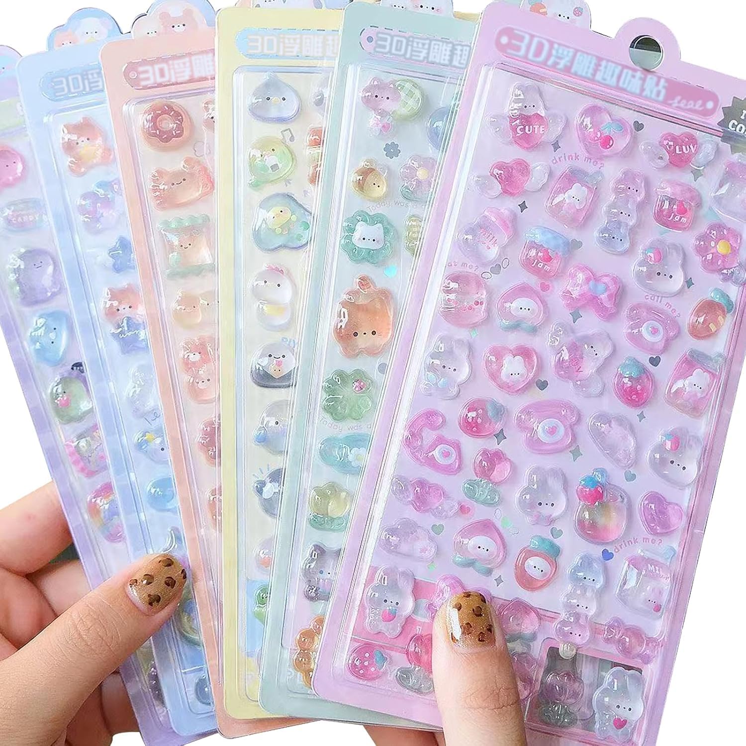ぷくぷくシール 可愛い 6枚セット 立体 ごほうびシール キラキラな 女の子 デコシール 携帯電話飾り用手帳用 DIY用 日記帳用 貼り付け可能 手芸用品 贈り物
