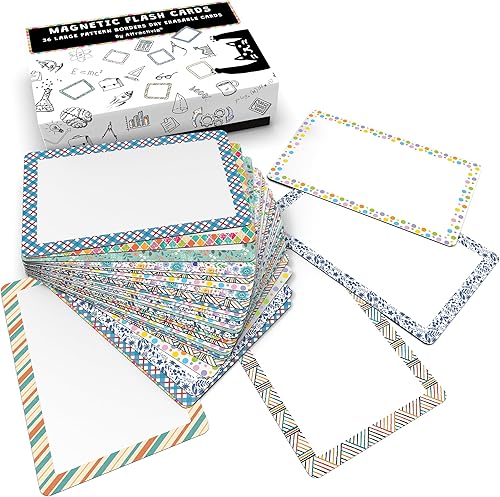 Attractivia Tarjetas magnéticas grandes de 5.6 x 3.7 pulgadas con bordes de patrón, imanes de pizarra blanca de borrado en seco, paquete de 36,