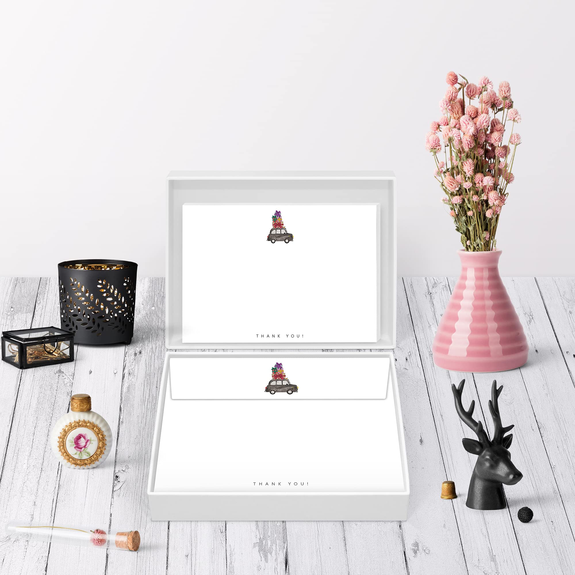 Me Loovely London Taxi Thank You Flat Notecard with Envelopes All Occasion Blank Greeting Cards Luxury Stationery Set for Writing & Gifts (A6 Size, Pack of 40)