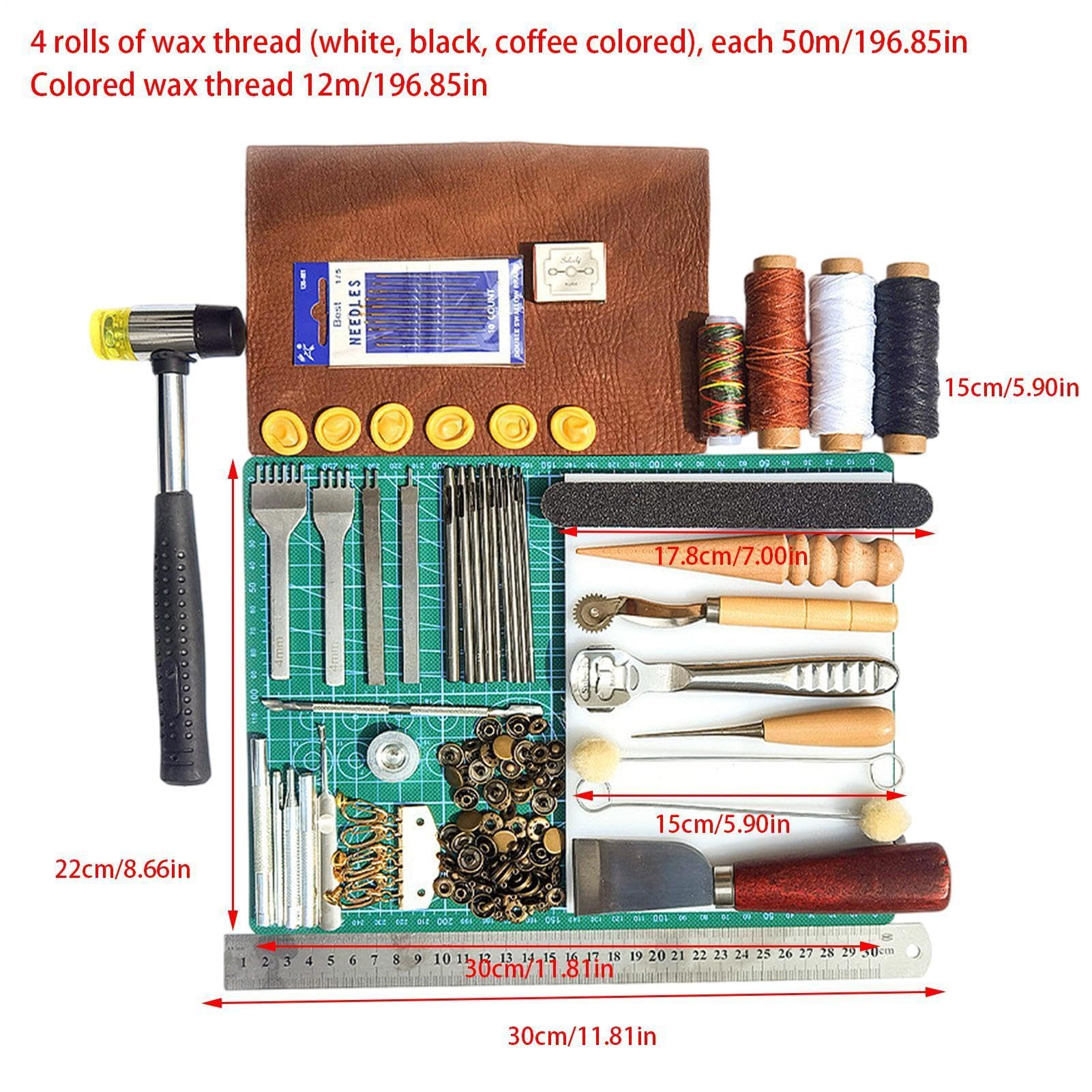 Juego de herramientas para trabajar cuero - Kit de madera ABS de acero de aleación de 32x26x4 cm, accesorios de grabado de perforación duraderos, herramienta manual creativa | Kit completo de herramie