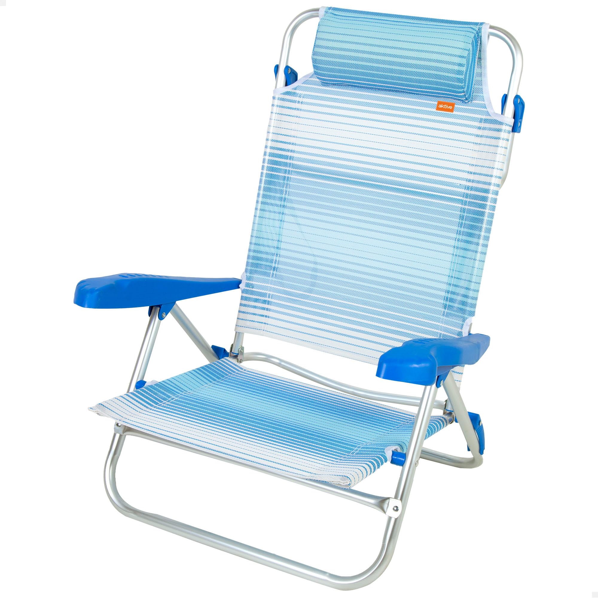 AKTIVE Strandstoel, Inklapbaar, 8 Standen, Marinera, 47 X 49 82 Cm Incl Gevoerde Kussens Handgrepen Draagkracht 110 Kg Verstelbare Rugleuning Verschillende Posities 62666 750597239