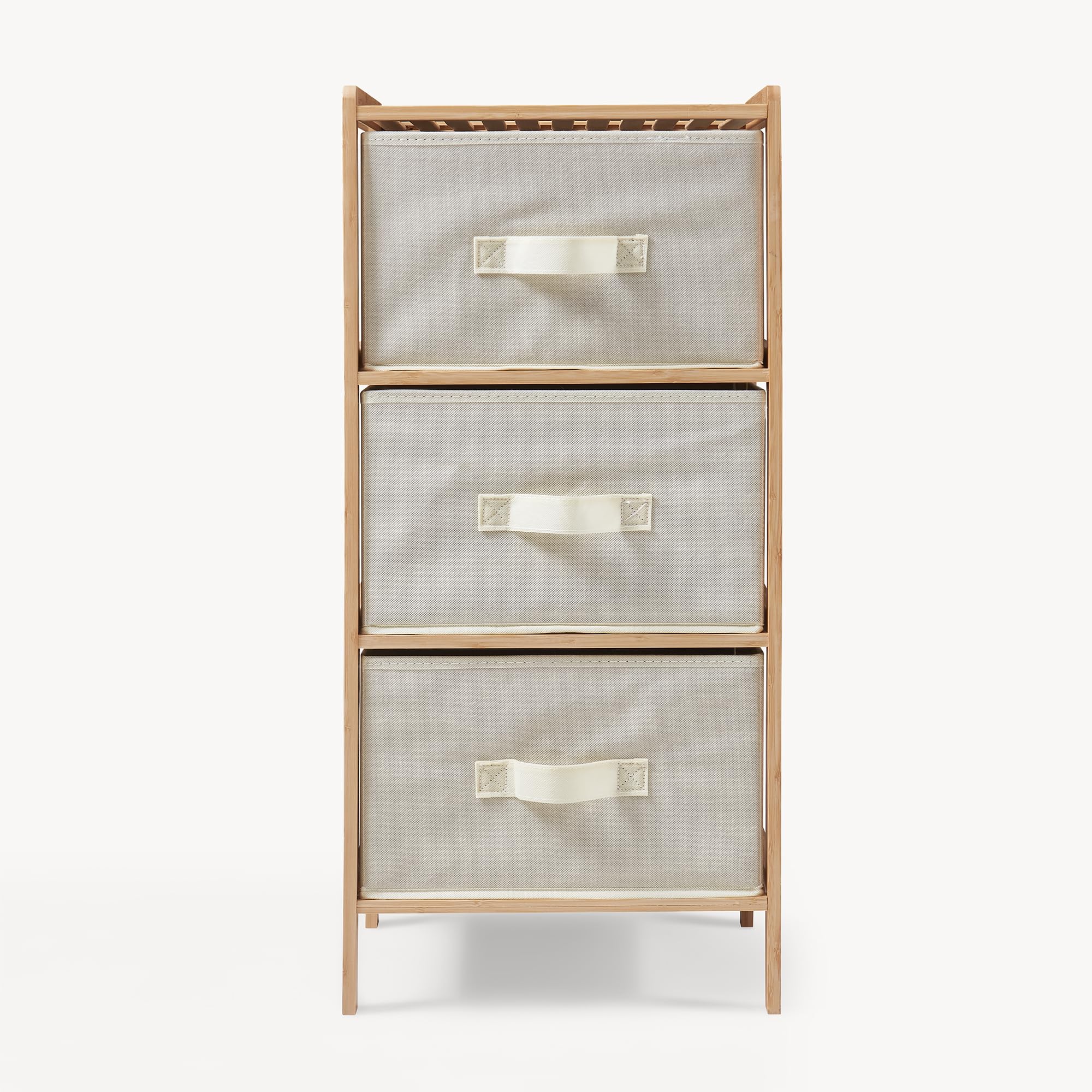 [en.casa] Cajonera Maldon Cómoda Mueble Versátil Aparador con 3 Cajones para Dormitorio Salón Sala de Estar Recibidor Bambú Cestas de Vellón 79x37x35cm - Bambú Natural/Beige