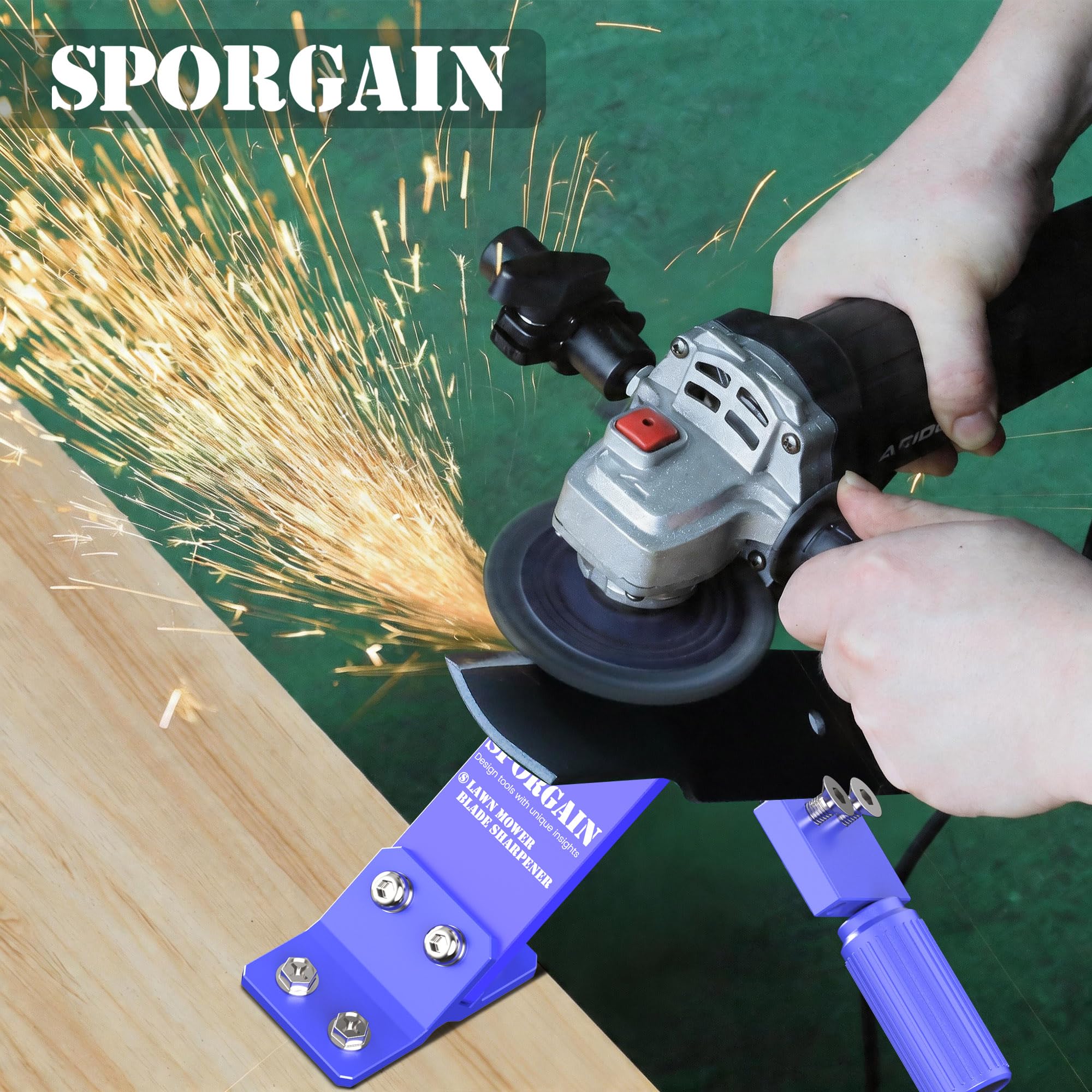 SporGain Affilatrice e bilanciatore di lame per tosaerba, regolabile da 15° a 45° e bilanciatore magnetico ad alta precisione per molti tipi di lame per tosaerba, indaco