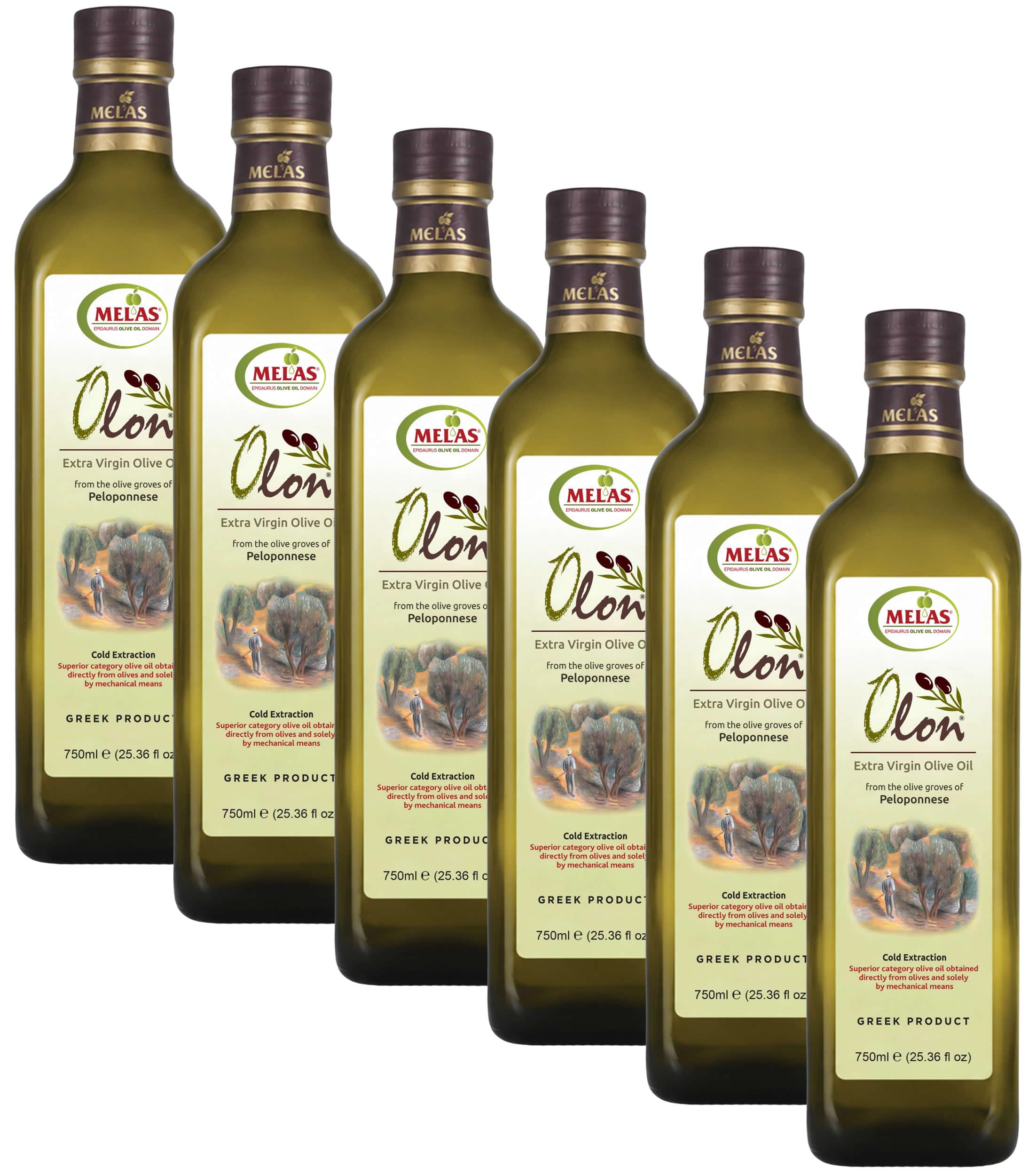 OLON Natives Olivenöl Extra – 6×750 ml – Kaltgepresst, Peloponnes‑Premium, erste Extraktion