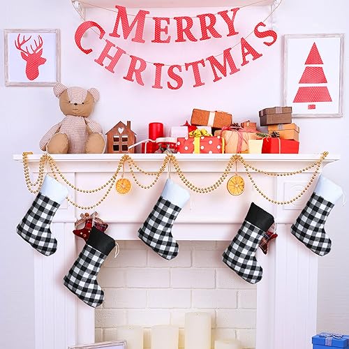 Miniatura 3 de Skylety 6 medias de Navidad a cuadros con puño de felpa, medias clásicas para colgar en la chimenea, para la familia, casa de campo, decoración de