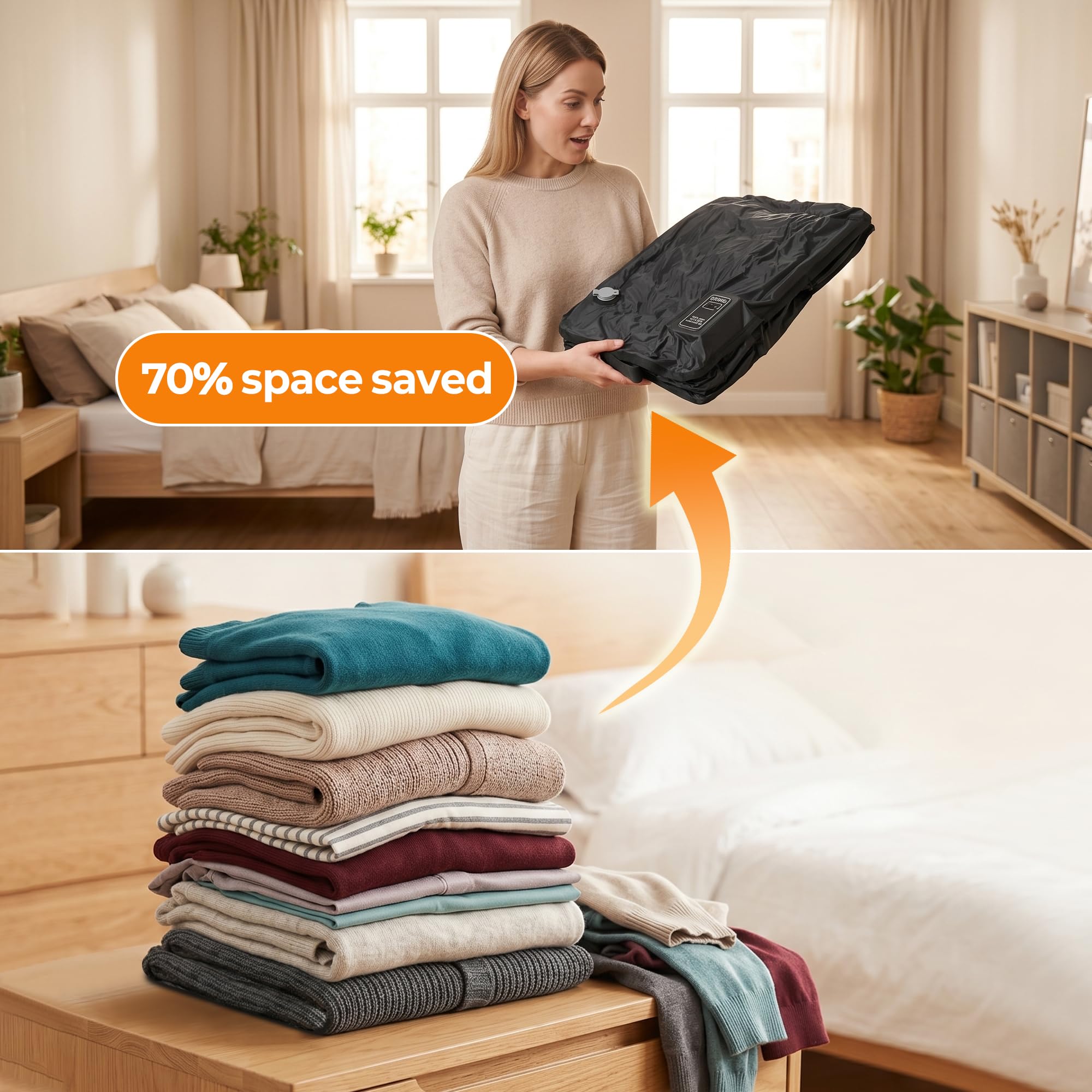 MOUNTRAX Vakuumbeutel für Reisen mit Beutelpumpe Integriertes Design, 43L Kompressions-Verpackungswürfel für Handgepäck & Reiserucksack, Wiederverwendbares IP67 Wasserdichtes Vakuum-Aufbewahrungsset