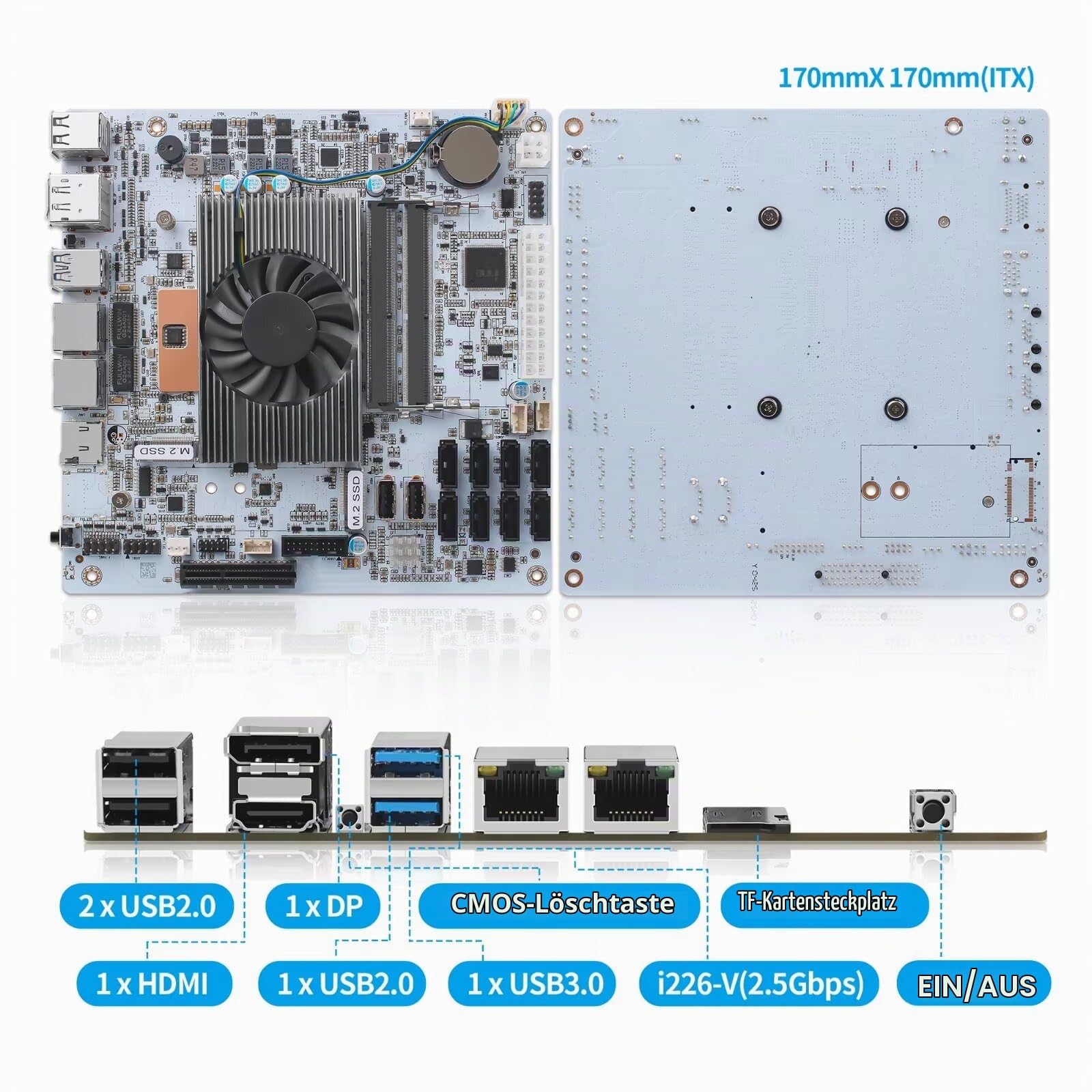 NAS Motherboard 8 Bay SATA3.0, Core i5 8256U Mini ITX Motherboard 2xM.2 NVMe PCIe3.0 x2, 2 i226V 2.5GbE LAN Computer Board 4K HD DP NAS Board, PCI-E x4, Barebone (No RAM/SSD/OS)