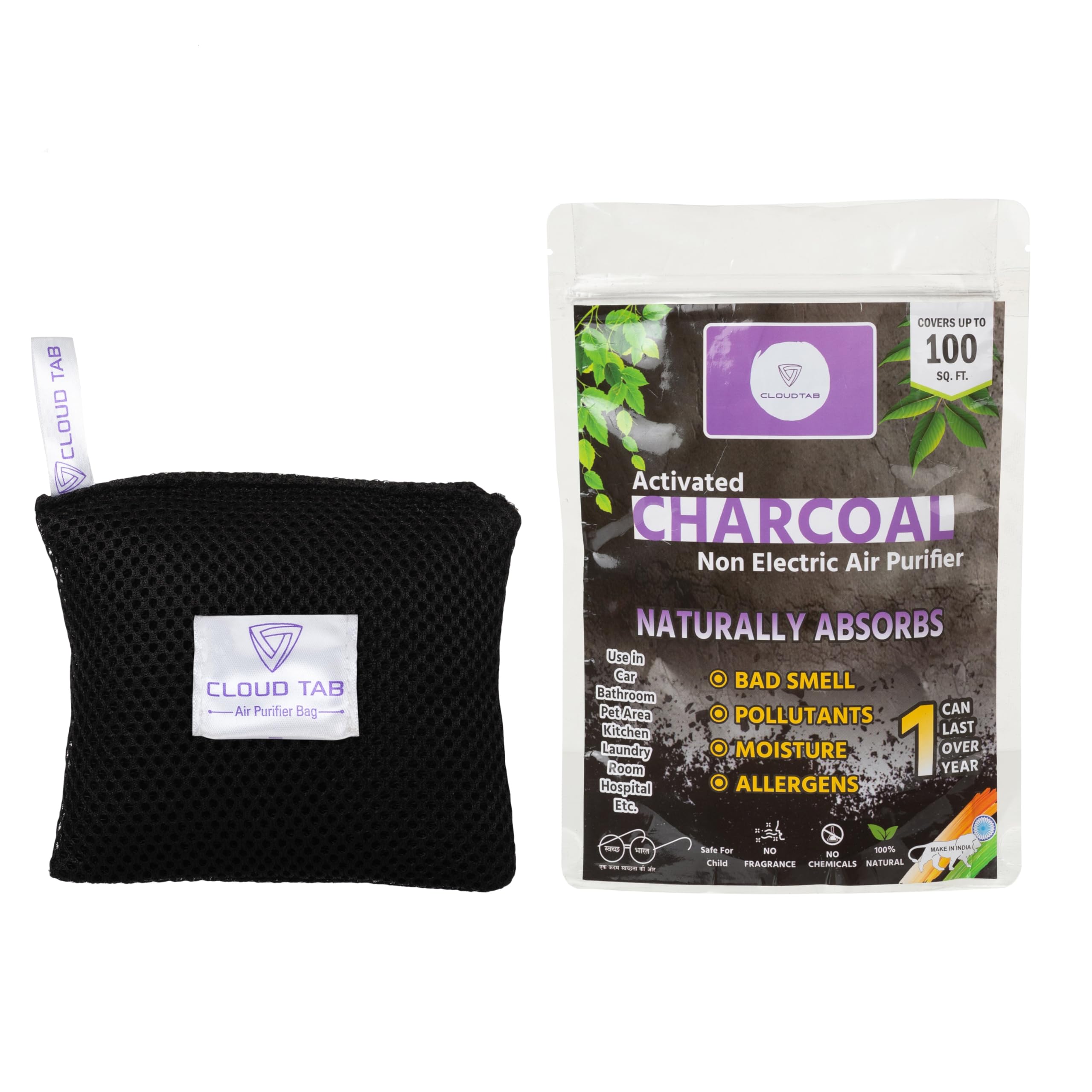 CLOUDTAB Natural Activated Charcoal Air Purifier Odor and Moisture Absorber Dehumidifier & Air Purifier For Car,Home,Wardrobe,Kitchen (100)