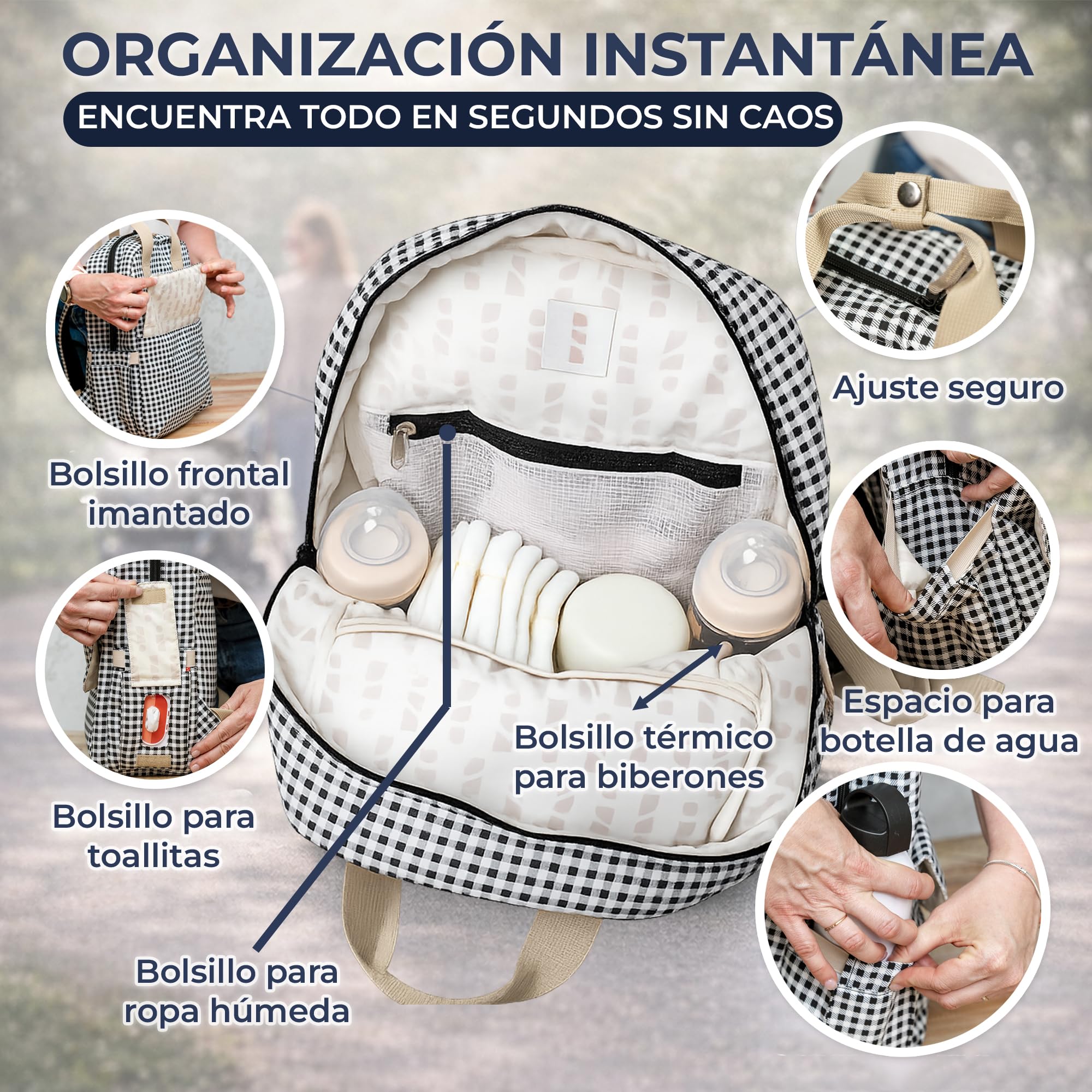 Mochila carro bebe impermeable, 7 compartimentos y 9 bolsillos, Organización rápida para paseos y viajes, Ideal para mamá y papá, Mochila pañales con cambiador.