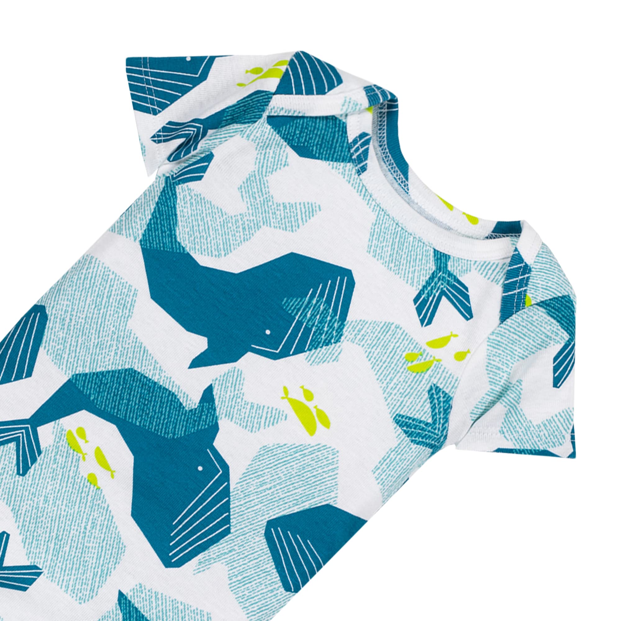 Lamaze Organic Organic Cotton One-Piece PJ Whale Short Sleeve Bodysuit for Boys | Sleep Wear, Diaper Shirt | Soft and Breathable Baby | Pack of 3 | Turquoise | 6 Months