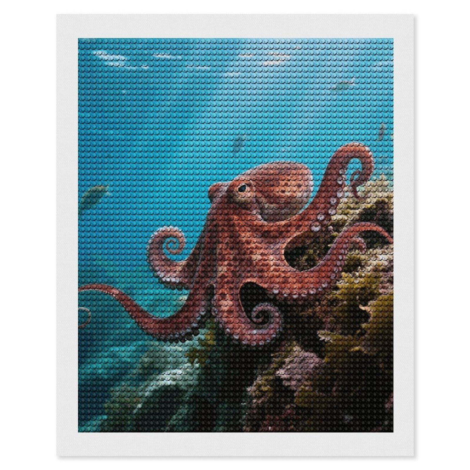 FodPand Octopus 5D Diamond Painting Kits for Adults Beginners Full Drill Round Diamond Dots Pictures Gem Art Supplies for Home Wall Room Decoration DIY Craft Set Gift 16x20