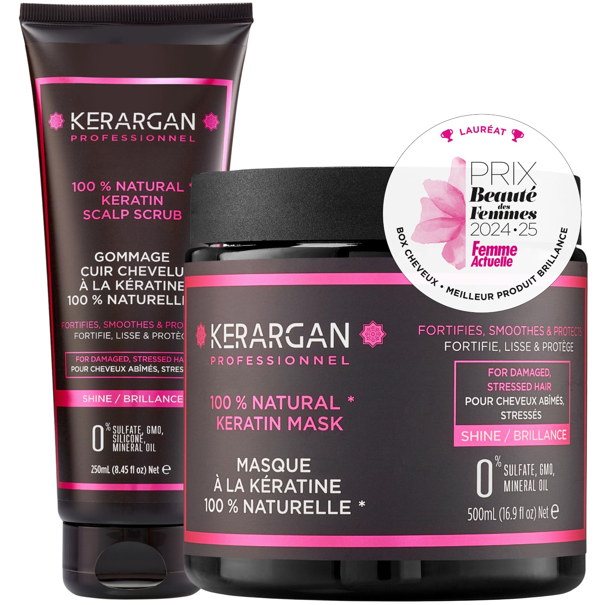 Kerargan, Mask and Scalp Scrub Duo with Keratin for Damaged and Stressed Hair, Nourishes, Exfoliates, and Protects