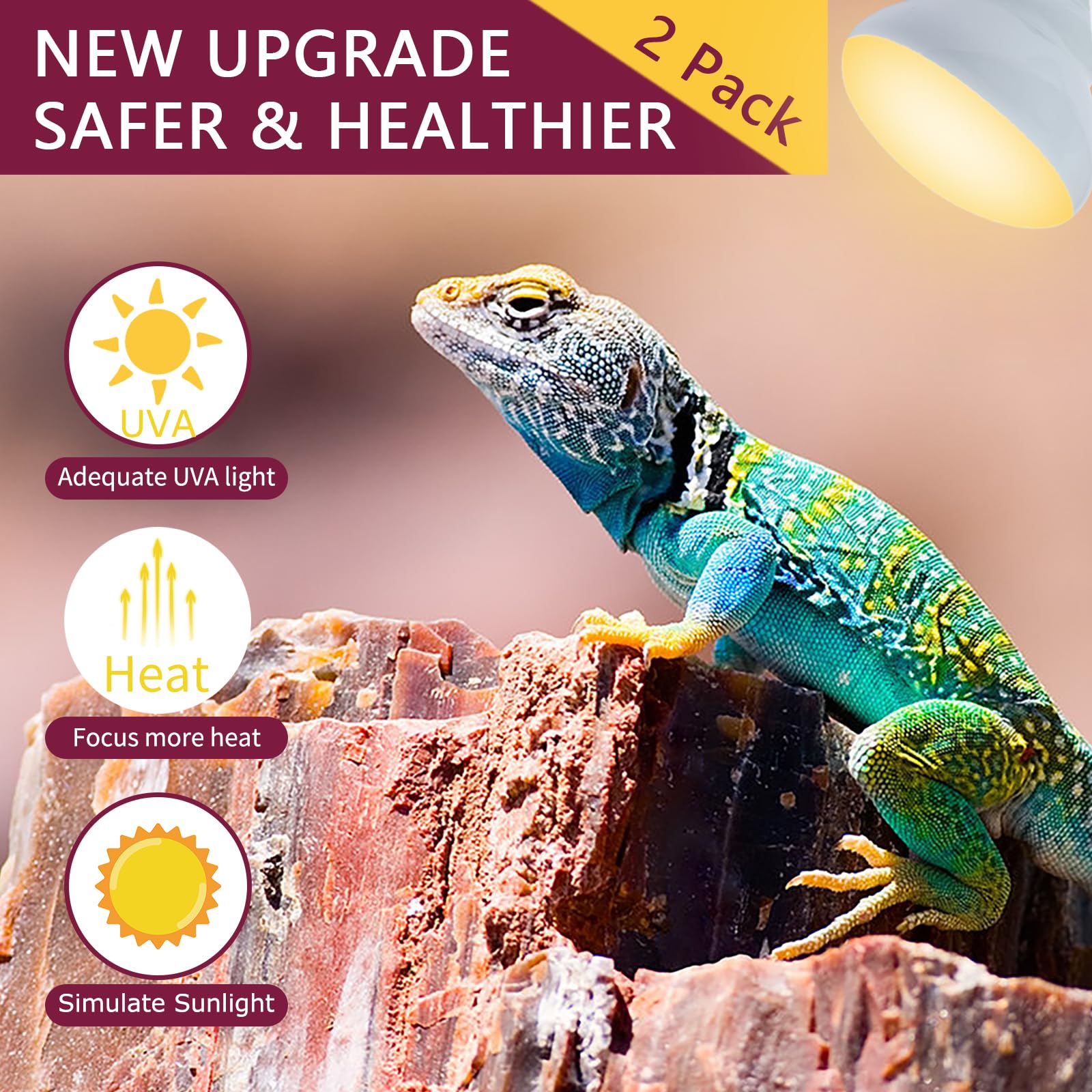 REPTI HOME 150W Reptile Heat Lamp Bulb 2 Pack,Basking Spot Lamp Bulb for Reptiles & Amphibians，Reptile Daylight Heat Bulb for Bearded Dragon, Lizard, Turtle - image 2