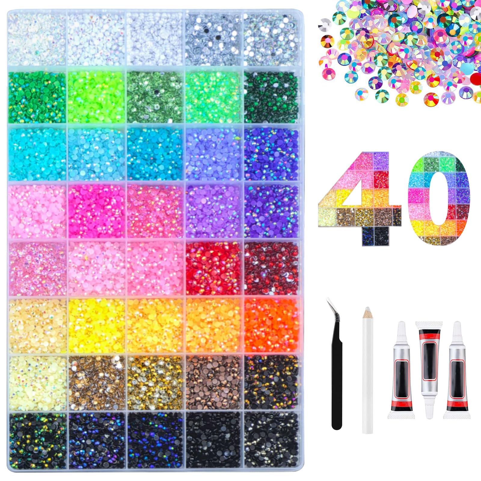 32000Pcs 40 Colours Bedazzling Kit with Glue and Pen, 3mm Rhinestones for Bedazzling & Bedazzler Kit, Bedazzled Kits & Rhinestone Gems for Nail Art Rhinestones, DIY Crafts, Phone Cases, Clothes