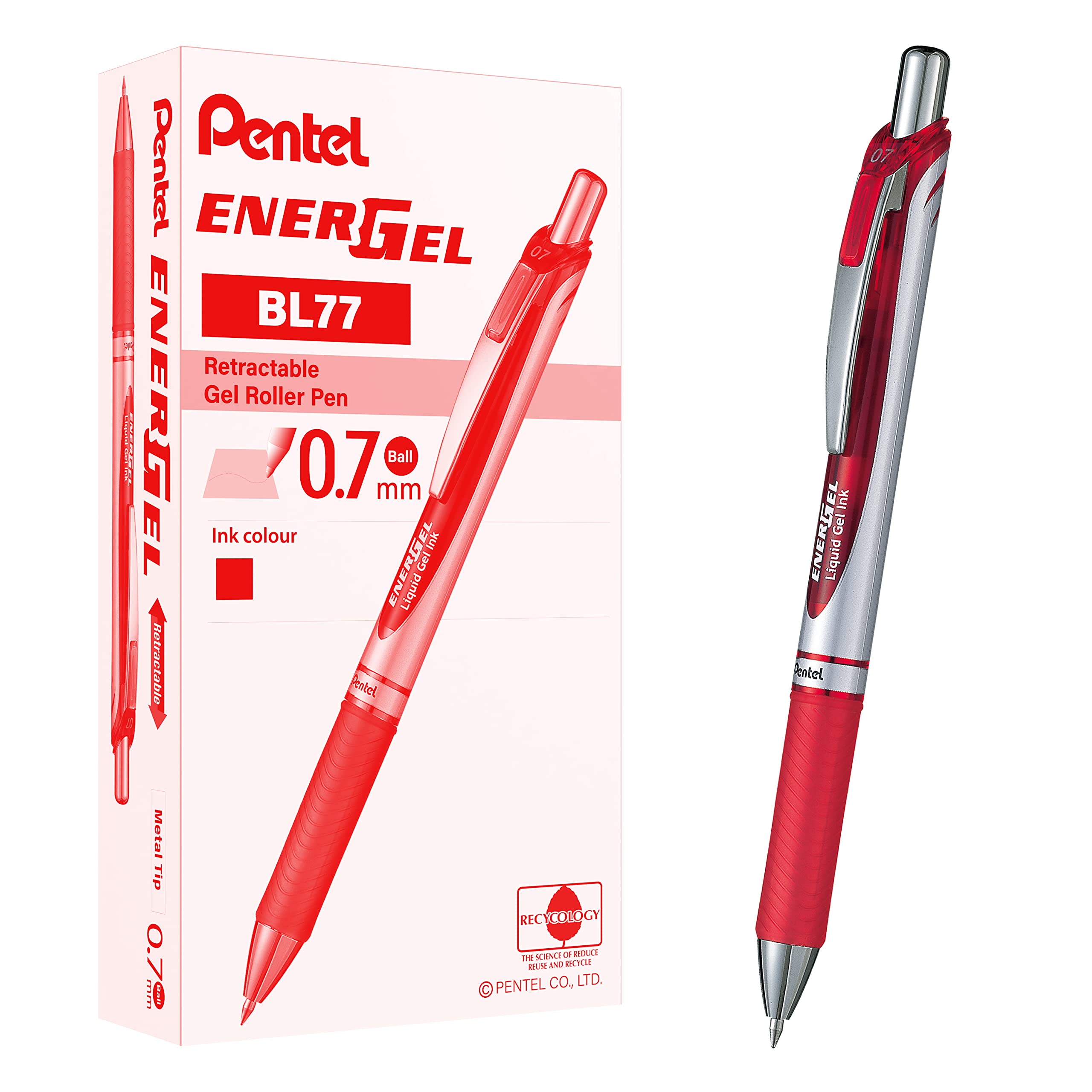 0.7 mm Energel Xm Gel Pen Retractable - Red (Pack Of 12)