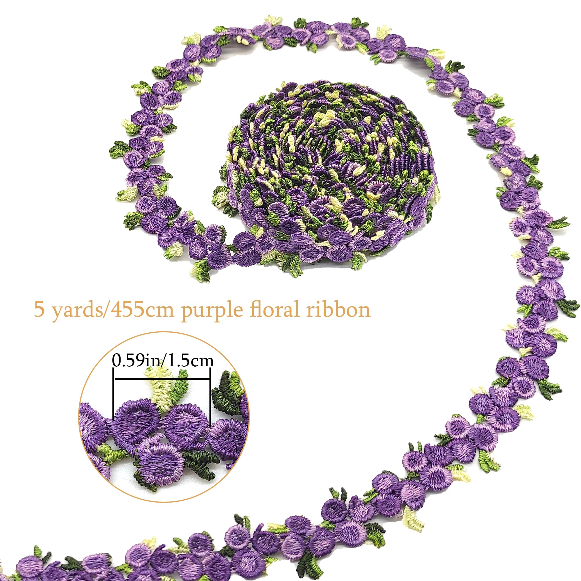 Ruban Dentelle Fleur 5 Yards - Garniture Fleurie Multicolore Pour Couture, Bricolage Et Décoration - 2cm Largeur