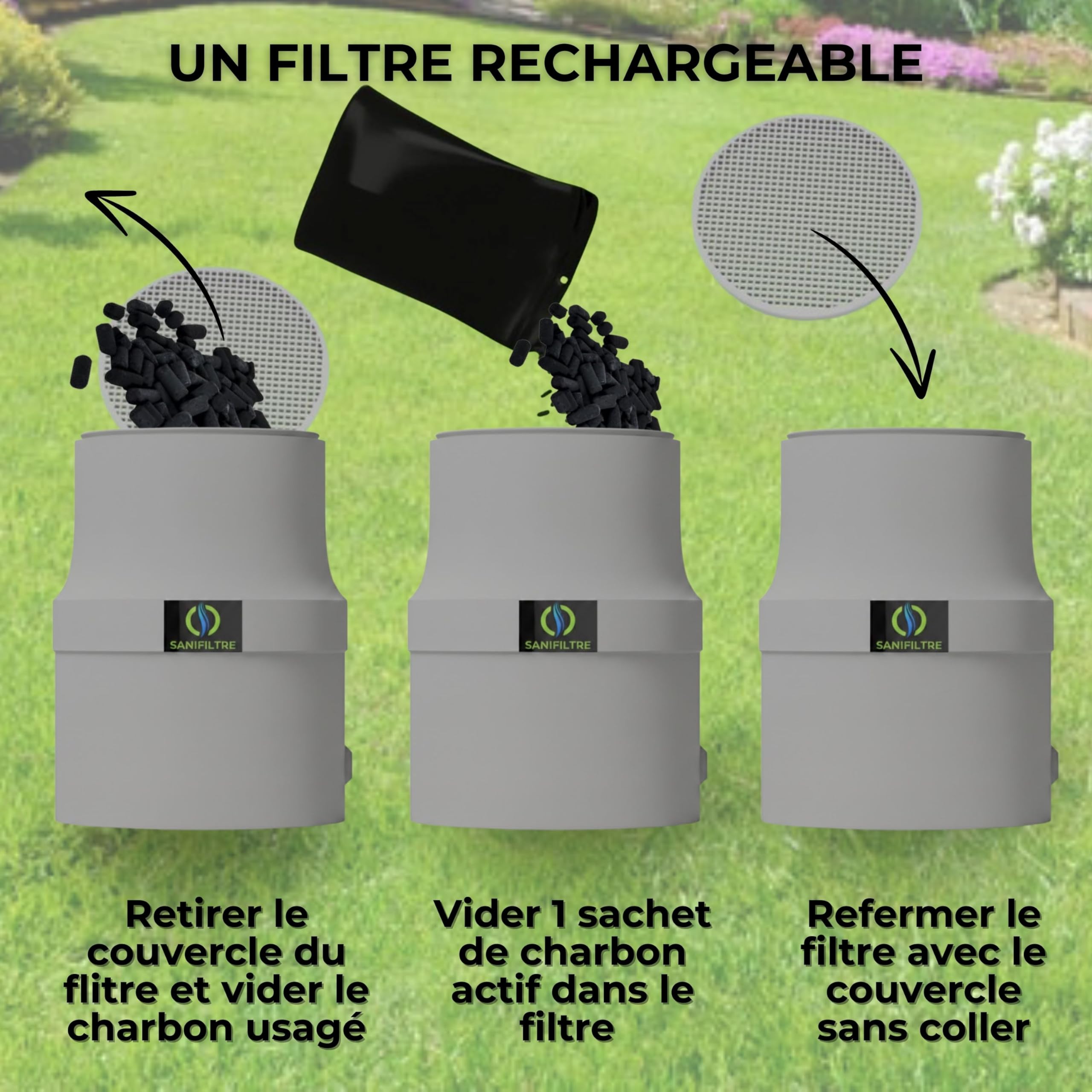 Filtre Anti-Odeurs Haute Performance au Charbon Actif Anti-H2S, avec Manchon Intégré 100 mm, Solution Cans Collage, pour Fosse Septique & Toutes Eaux, Rechargeable & Robuste – HYDRODIV