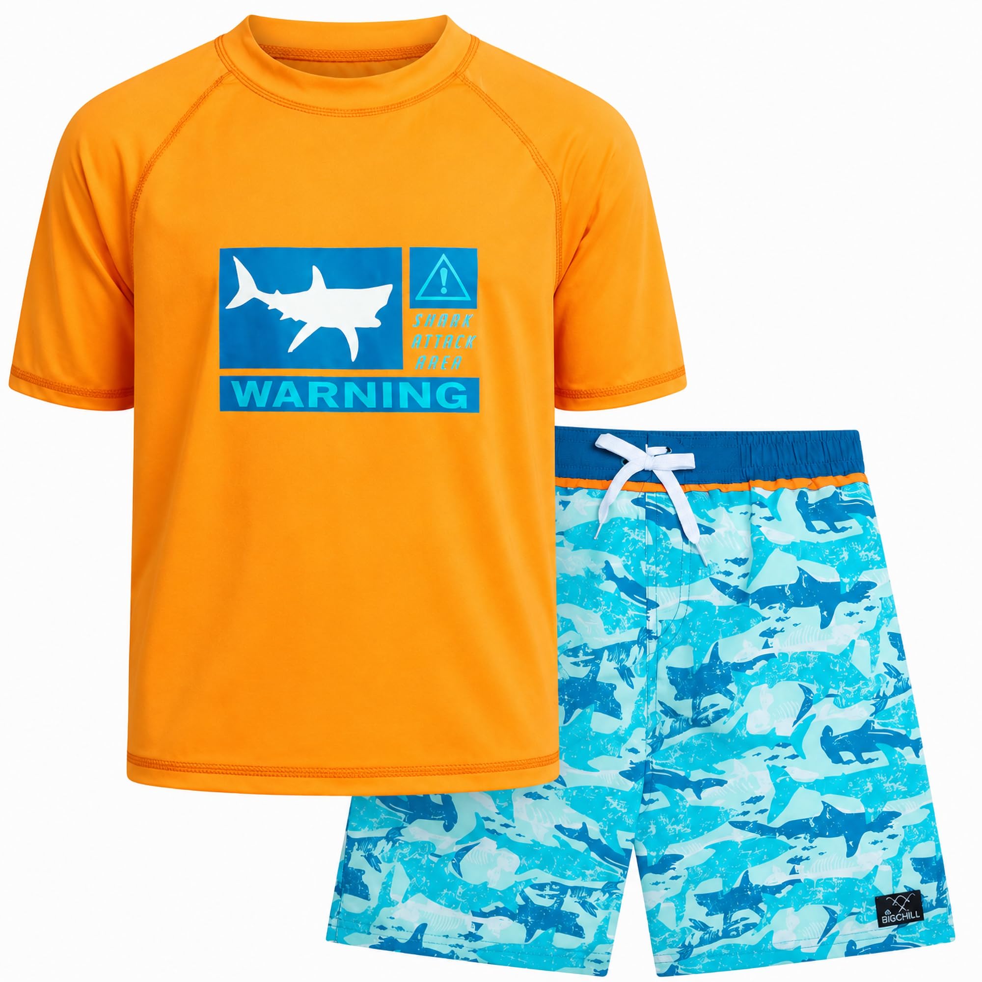 Big Chill Boys 2-Piece UPF 50 Short Sleeve Rash Guard &amp; Swim Trunks