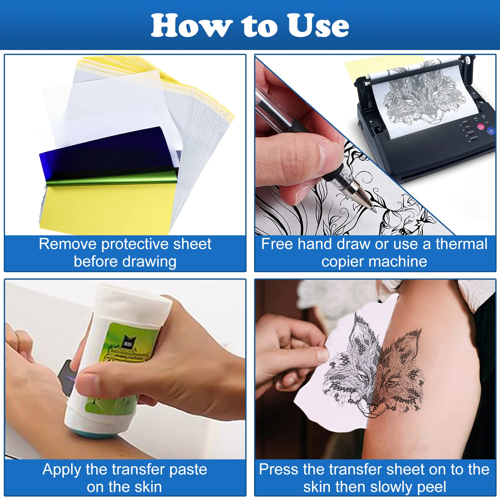 20 Fogli Carta Transfer Per Tatuaggi Temporanei - 4 Strati 21x30 Cm - Per Stampanti E Mano Libera