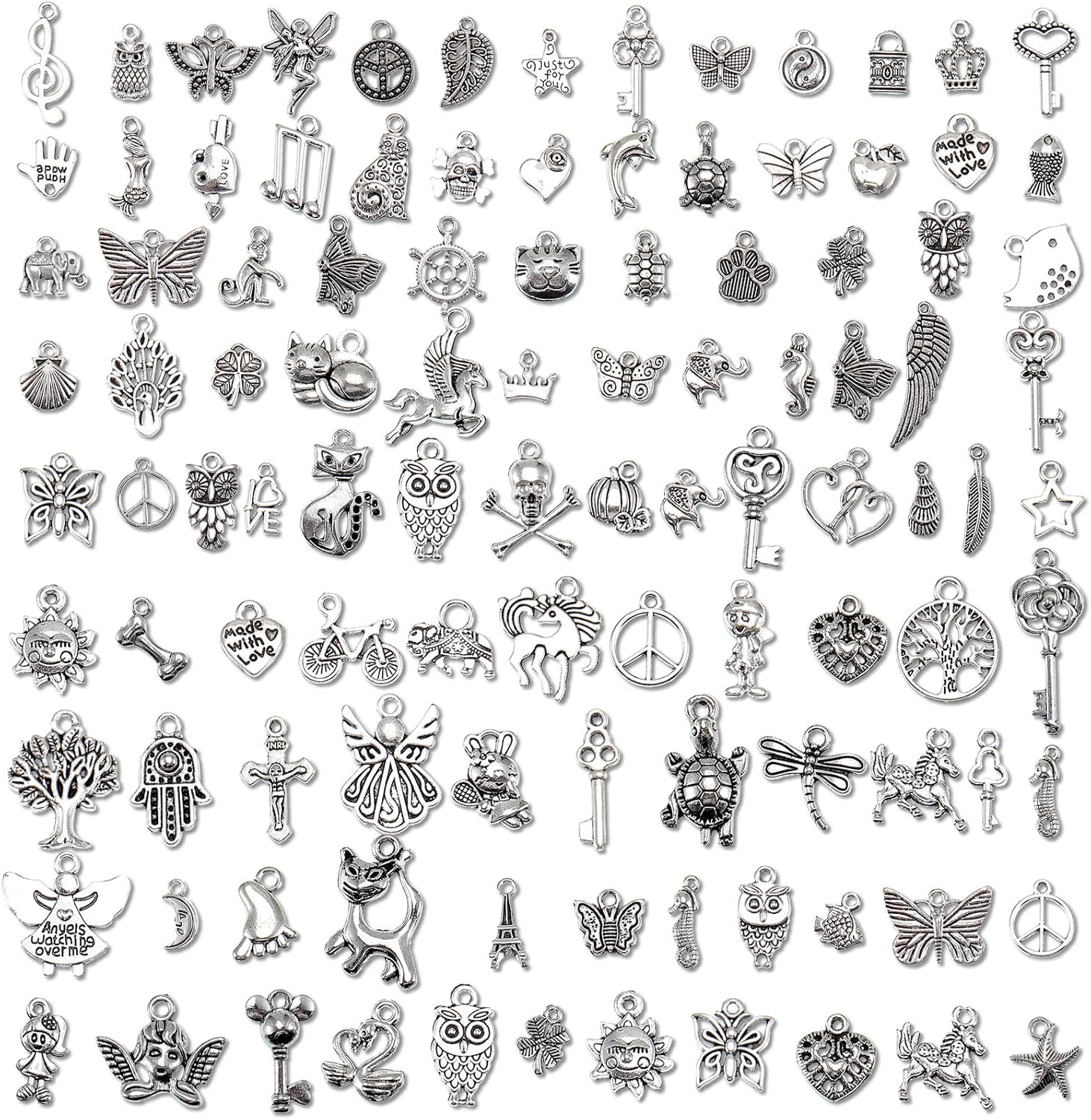 110 Pieces Crystal Dangle Charms Set Glass Drop Dangle Beads Inspiration Word Charms with Lobster Clasp Silver Metal Mixed for Jewelry Making Zipper DIY Crafting - Image 2