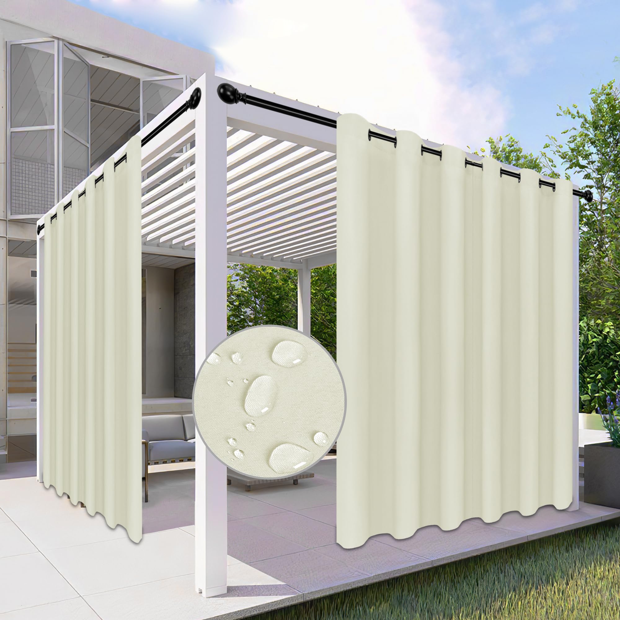 Rideaux pour extérieur Easy-Going 100% imperméables panneau épais 279x304 cm