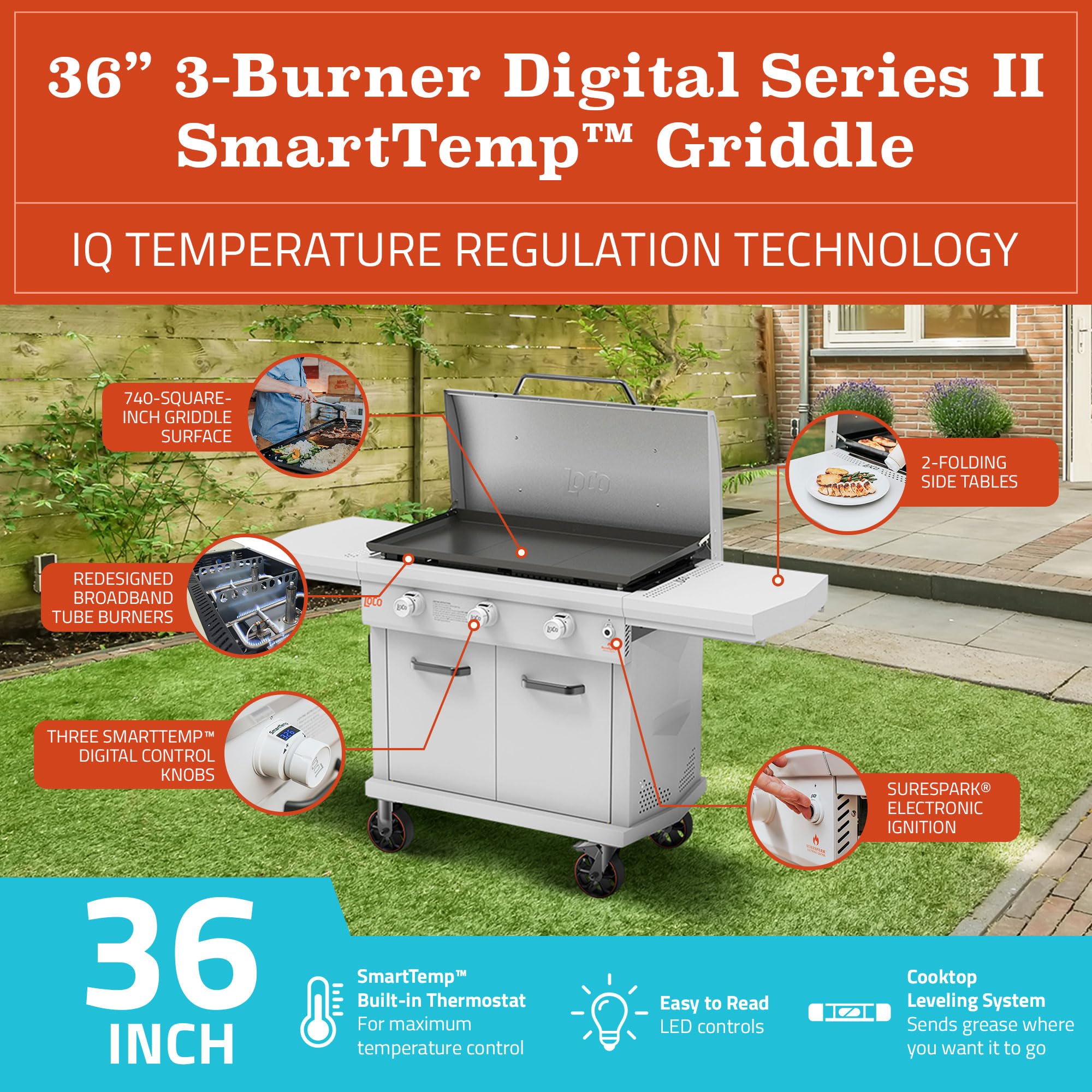 LOCO Series II 36 in. 3-Burner Digital Propane SmartTemp Flat Top