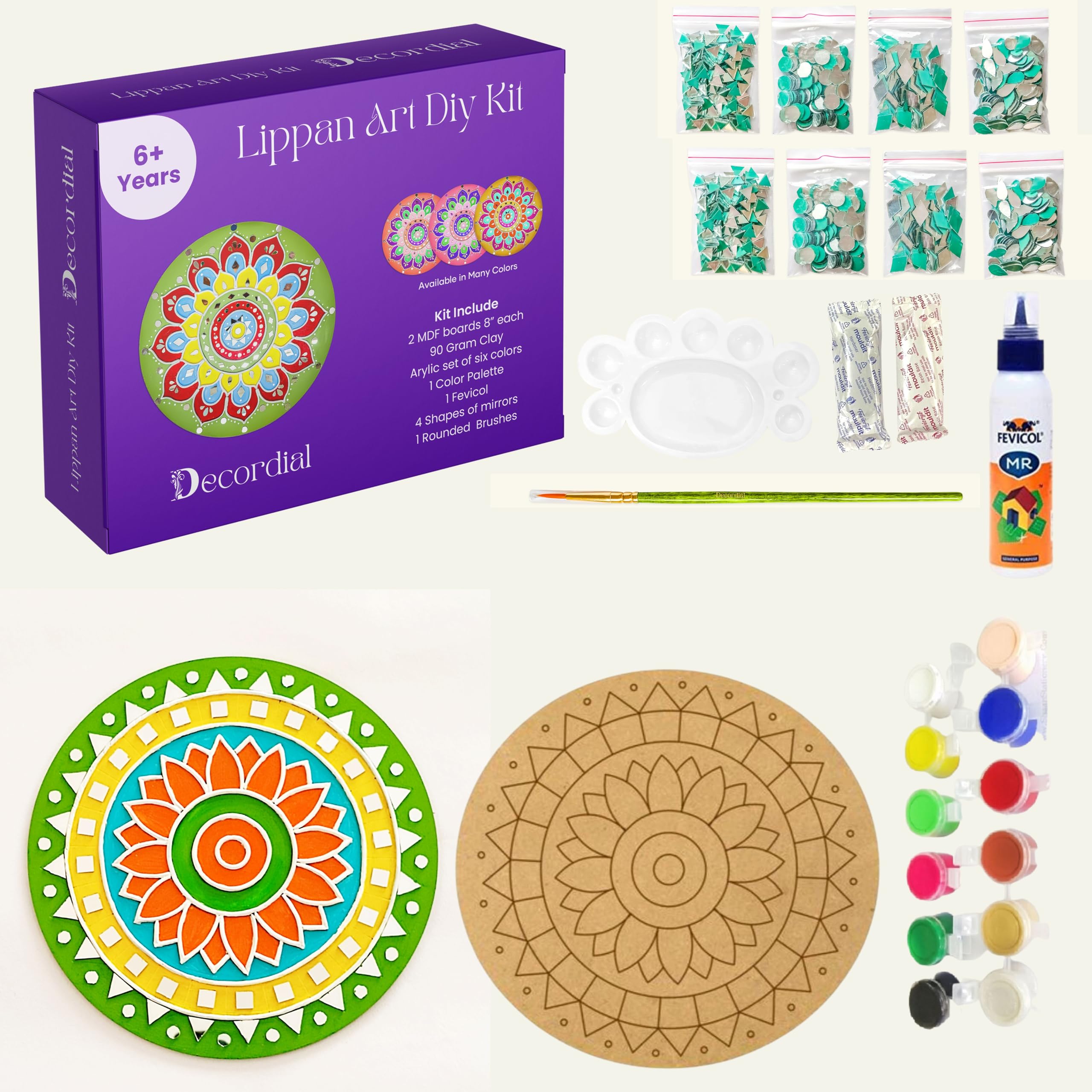 Lippan Art DIY Materials Kit with 8" Round MDF DIY Kit (madhubani Art) lippan Art Board, Mirror, DIY Kits for Adults Painting kit lippan Art Wall Decor