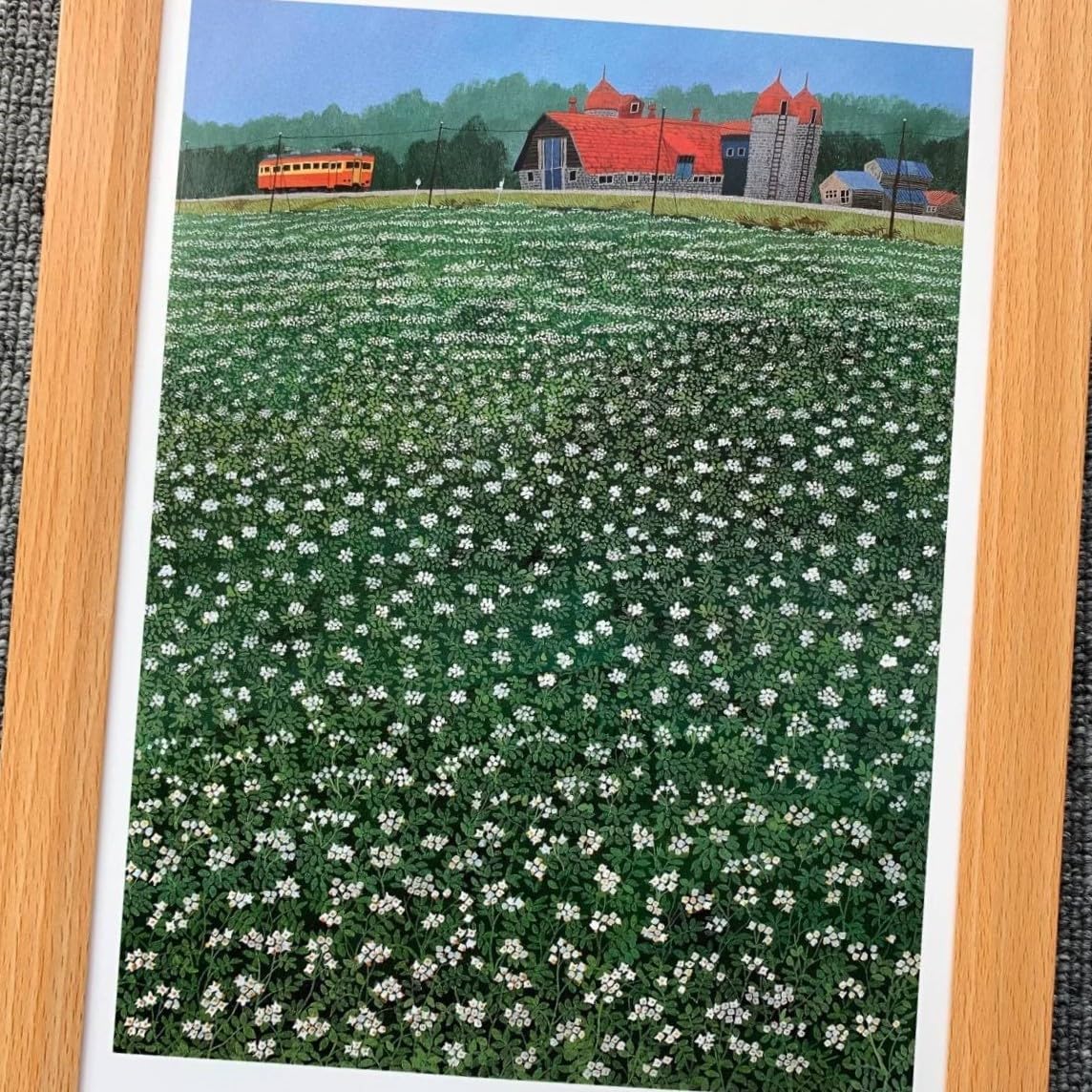 原田泰治　モモの花　額縁入り Amazon.co.jp: □原田泰治『ジャガイモの花 北海道美深町』B5サイズ 額