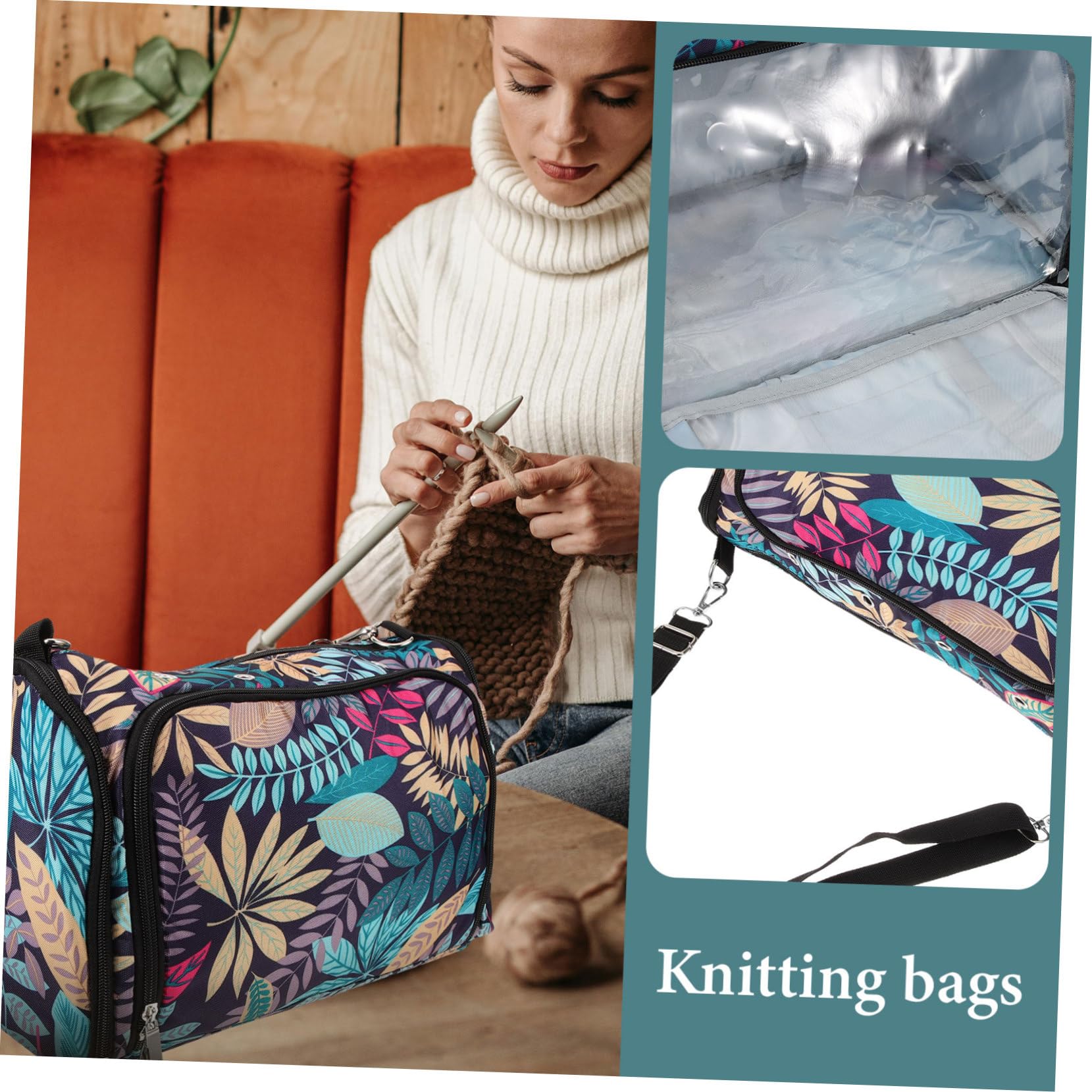 Oxford Stoff Häkeltasche mit Doppeltem Reißverschluss Organisiert Häkelzubehör und Stricknadeln Praktische Aufbewahrungstasche für Stricken und Häkeln