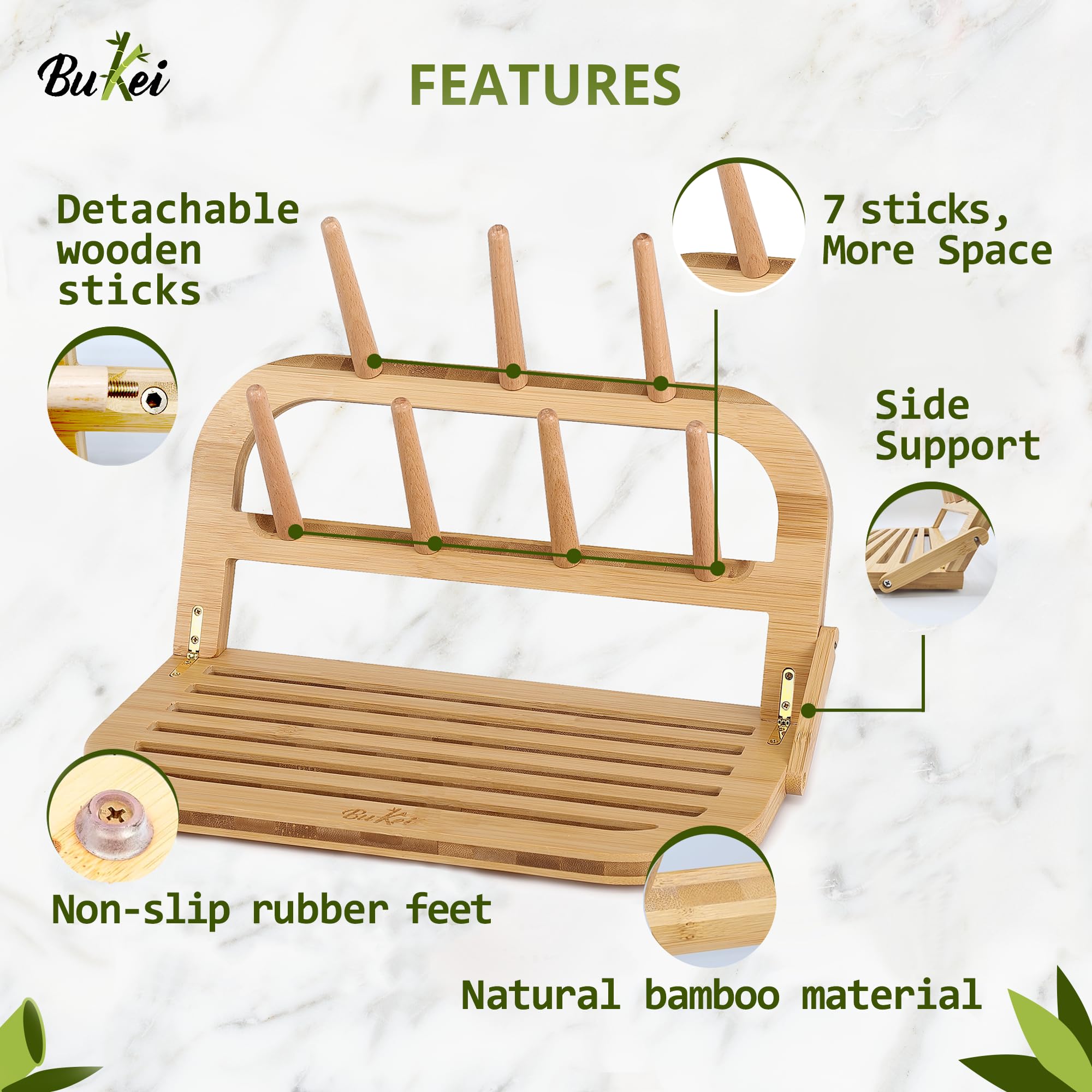 Estante de secado de botellas de bambú que incluye cepillo para botellas, ahorro de espacio, soporte para botellas de cocina para tazas, vidrio, accesorios y suministros de alimentación, estante para