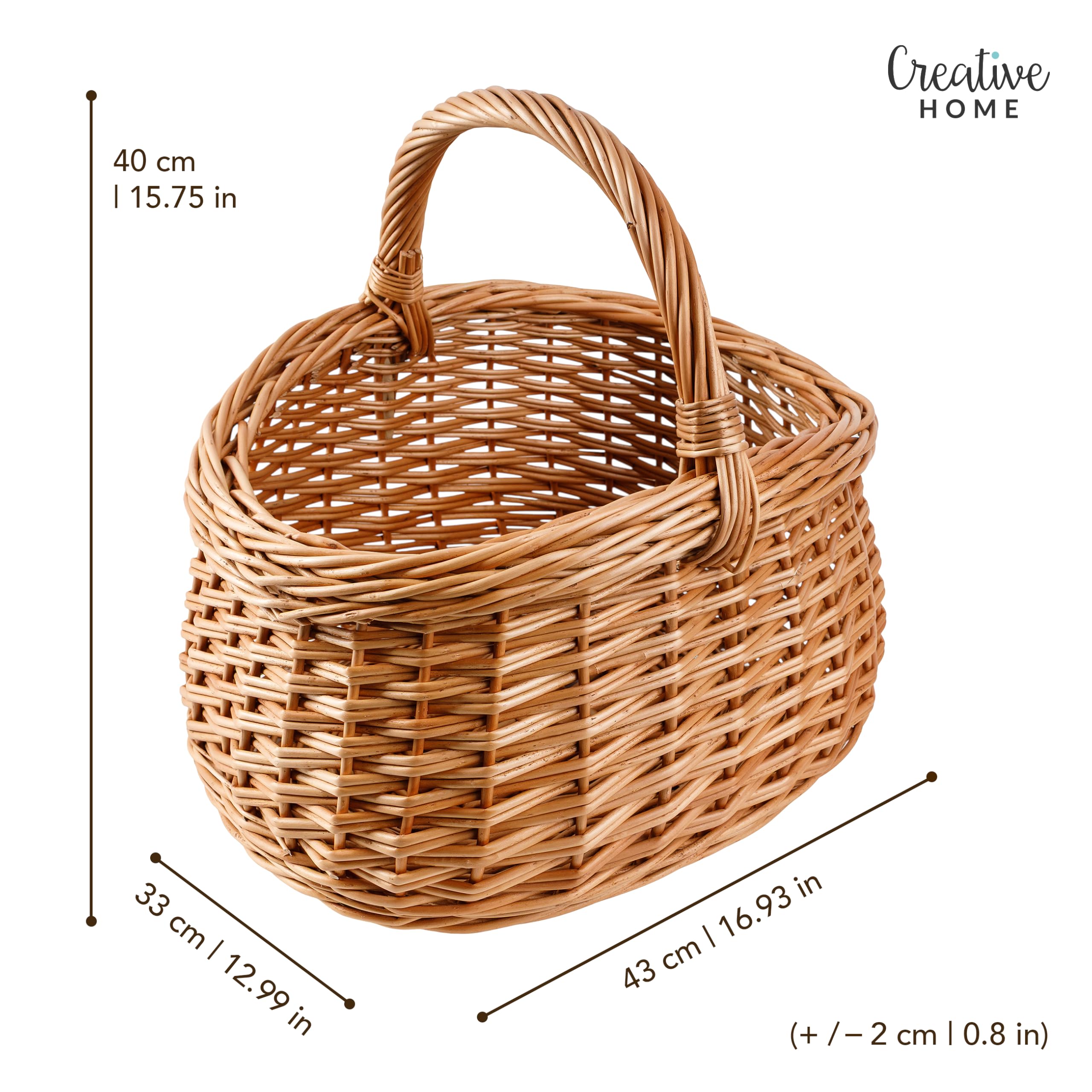 Creative Home Großer Picknickkorb Weidenkorb mit Henkel Einkaufskorb