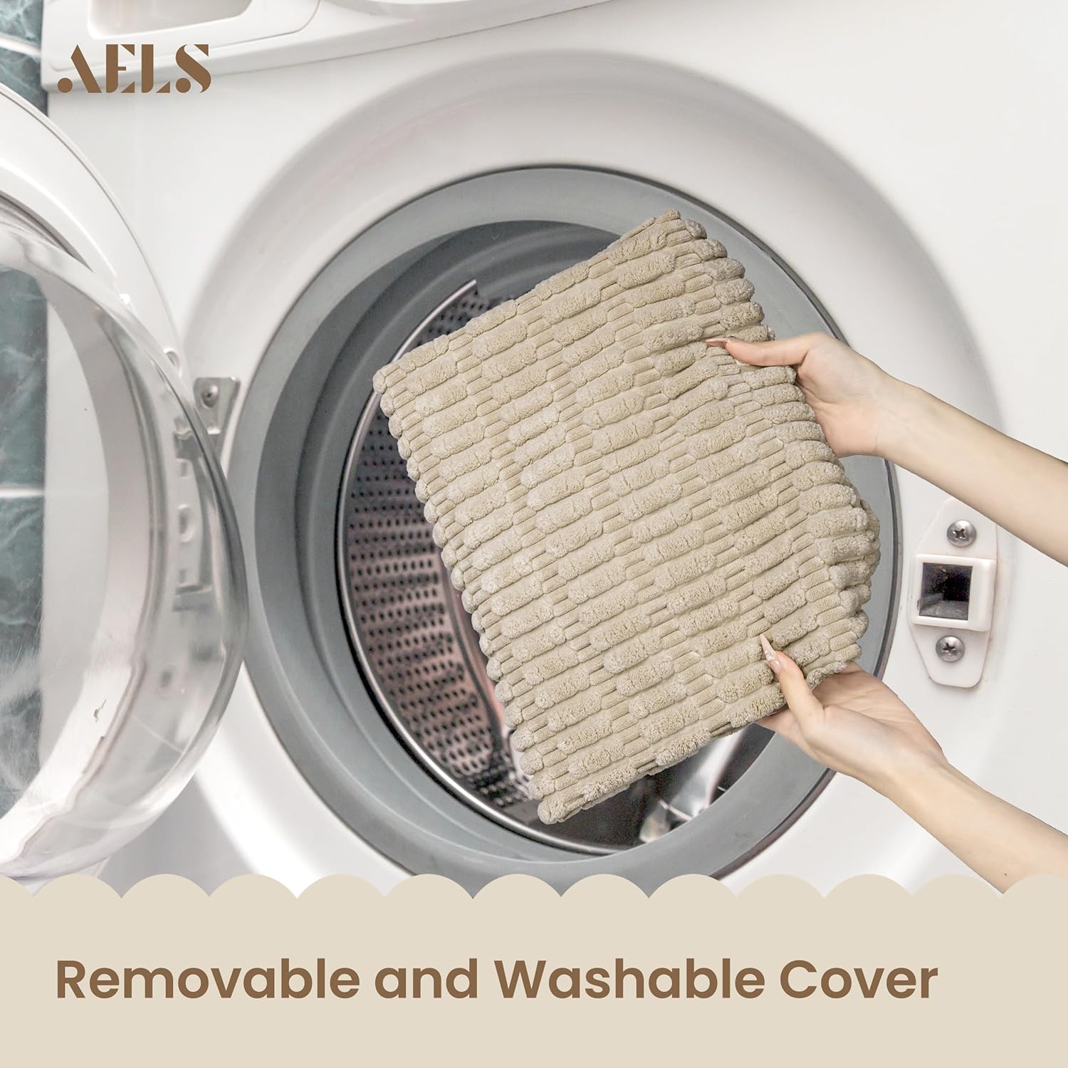 AELS Corduroy Striped Cylinder Pillows, 8" x 24" Decorative Bolster Pillows with Removable Washable Cover and Insert, Body Pillow for Couch and Bed, Living Room Bedroom Nursery Decor, Sand