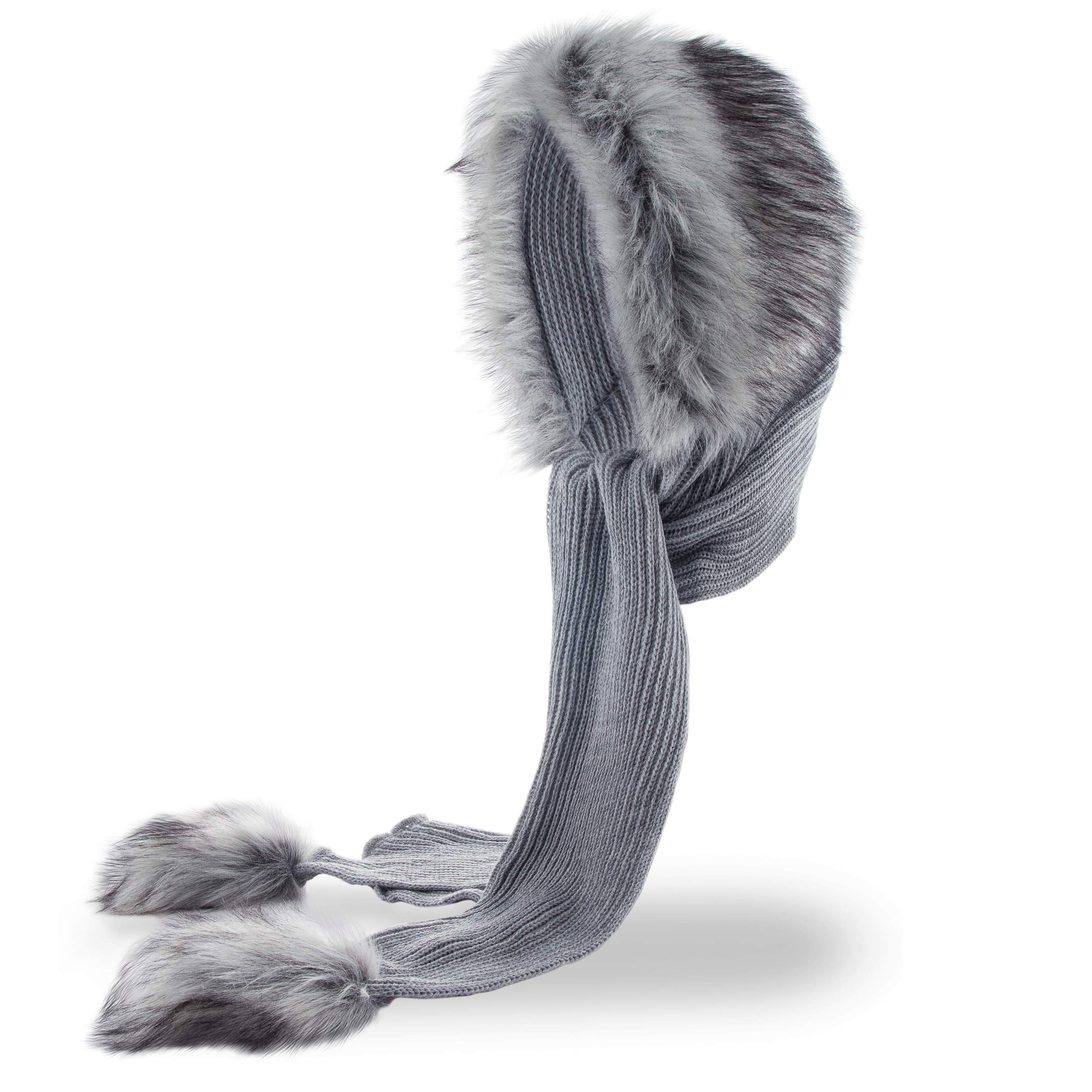 Futrzane Women's Grey - Silver Classic Classic Hooded Scarf - Faux Fur Hooded Scarves For - Cowl & Hat (Grey - Silver Classic)