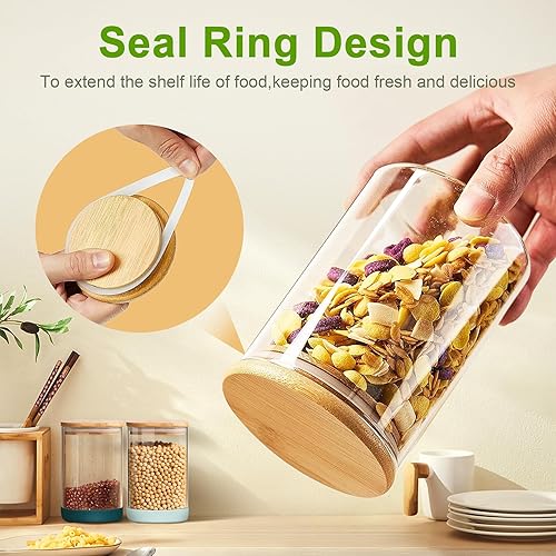 Miniatura 3 de venleft Tarro de vidrio con tapa, paquete de 4 recipientes de almacenamiento de vidrio hermético transparente de 18.5 onzas con tapas de bambú y