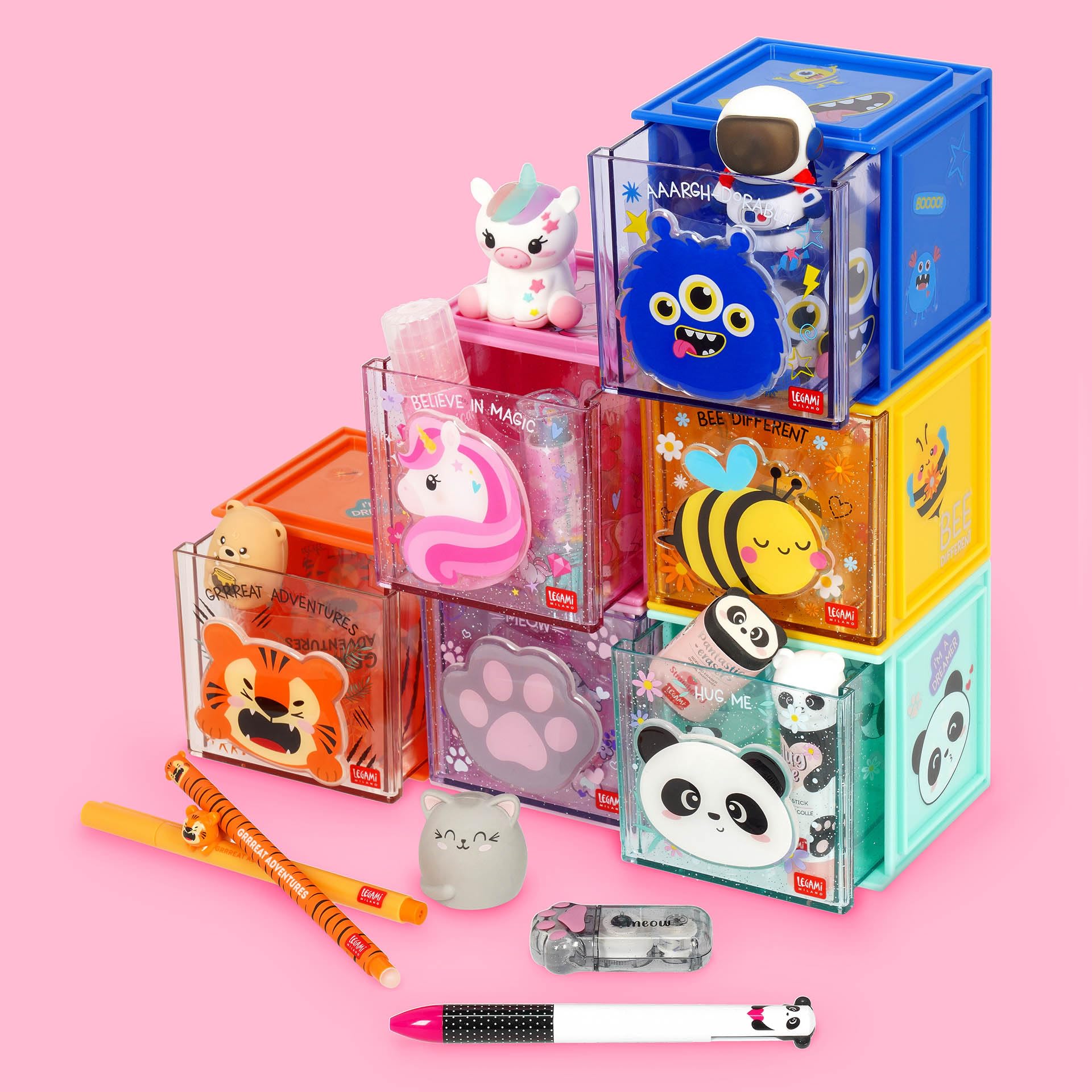Legami Boîte modulaire de bureau Cutie Cubes Thème Panda Organiseur de Bureau 90 x 90 x 100 cm ABS Empilable
