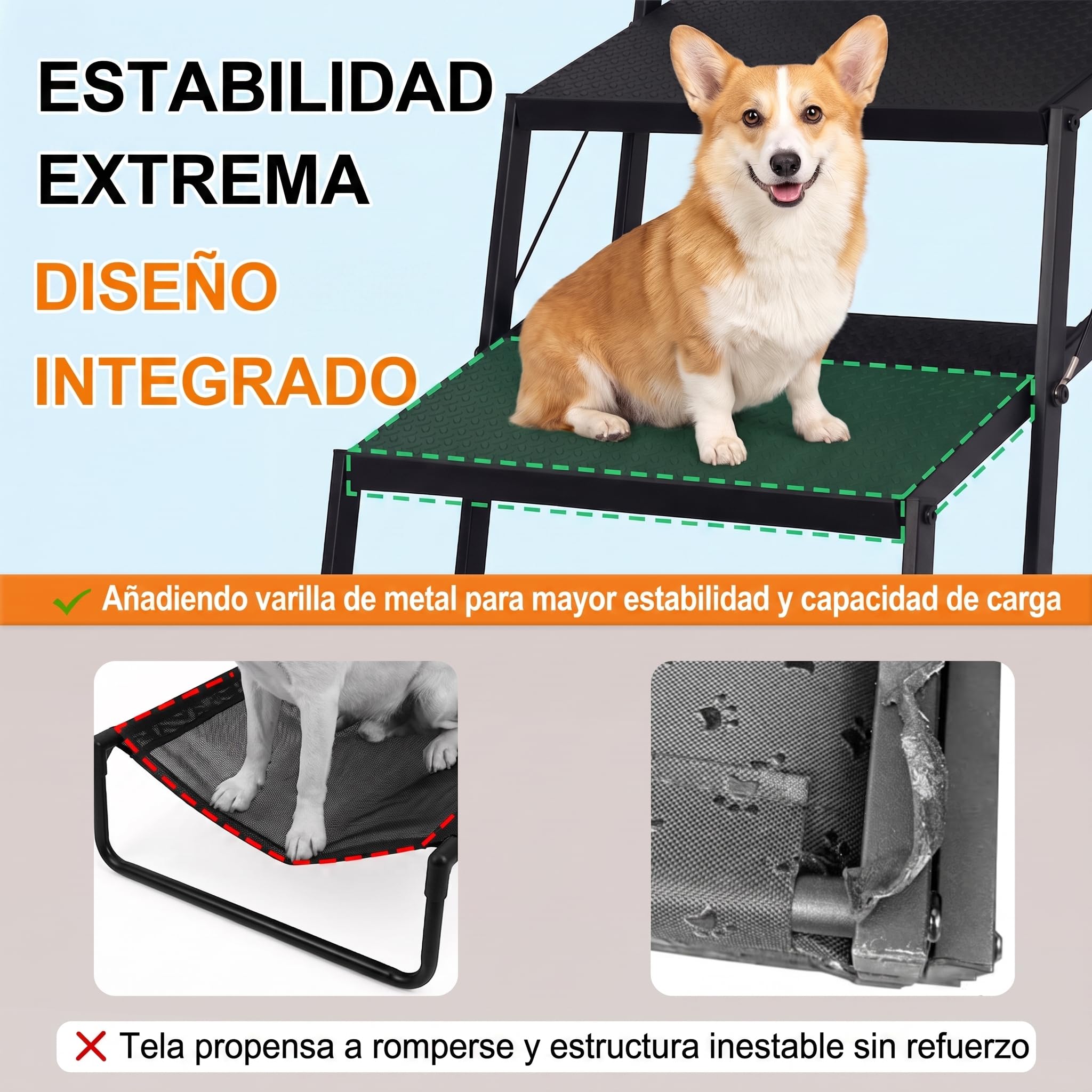 Niubya Escalera Plegable para Perros para Coche, SUV, Camión – 6 Peldaños, Antideslizante, Soporta hasta 113 kg, Ancha (43 cm) – Ideal para Perros Grandes, Mayores o con Problemas de Movilidad