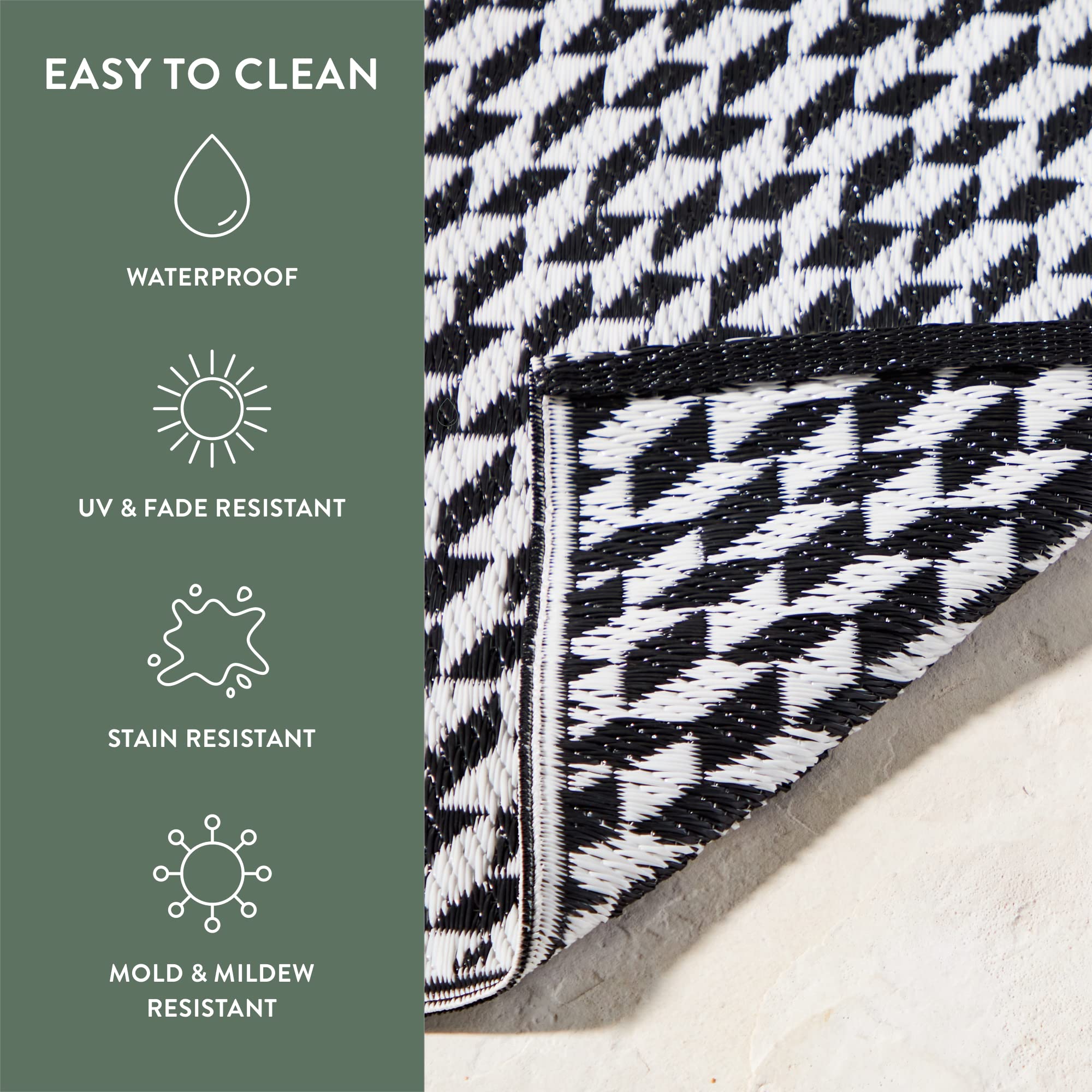Edenbrook Bullen Houndstooth Outdoor Rug 4x6 – Patio Décor – Waterproof and Reversible – Black Area Rug