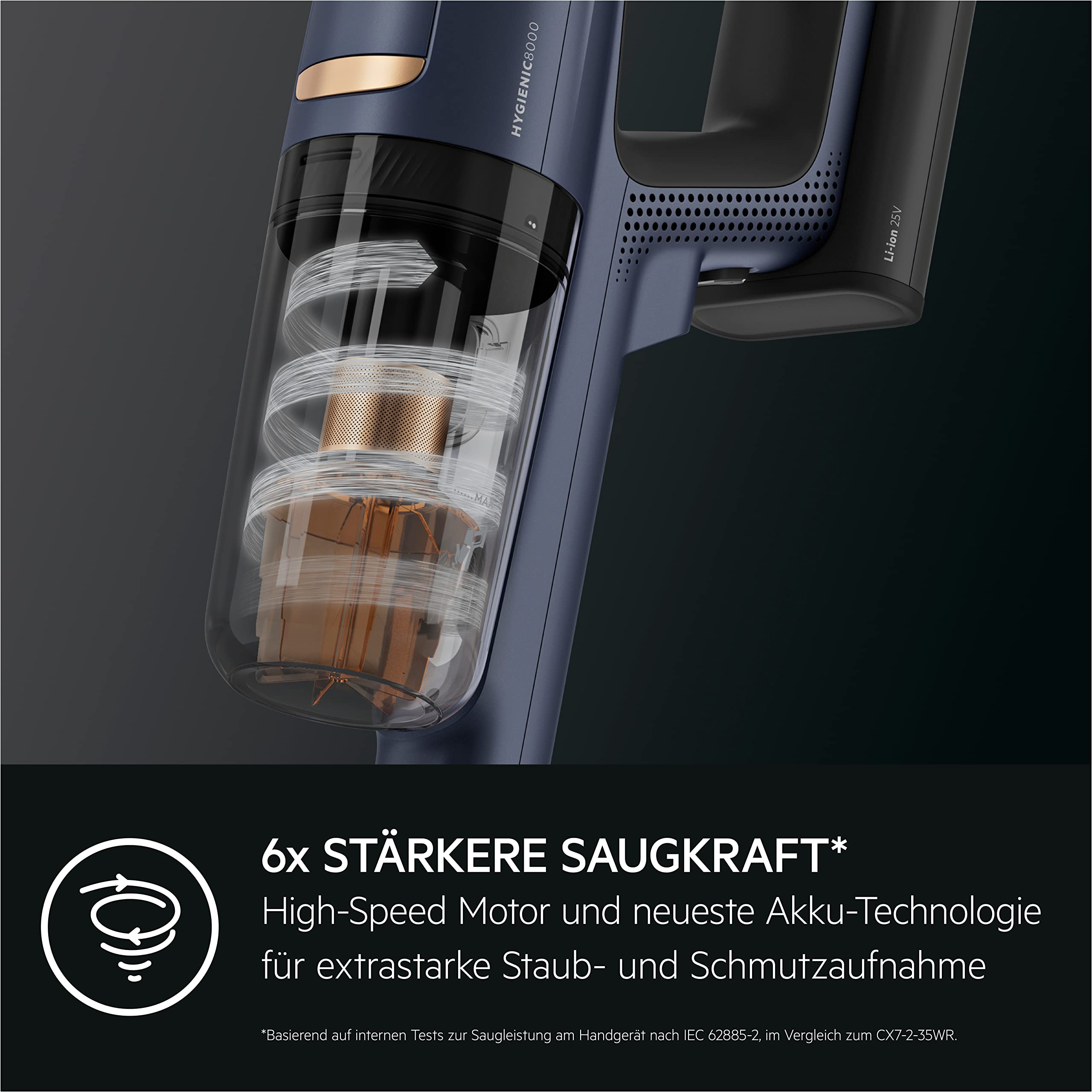 AEG HYGIENIC 8000 AP81B25WET Akku Staubsauger mit Wischfunktion/Automatik / 5-Stufen Filtration/Digitale Anzeige/Multi-Bodendüse & Mop-Düse / 3 Stufen/Akku wechselbar/Zubehör / 400ml / blau