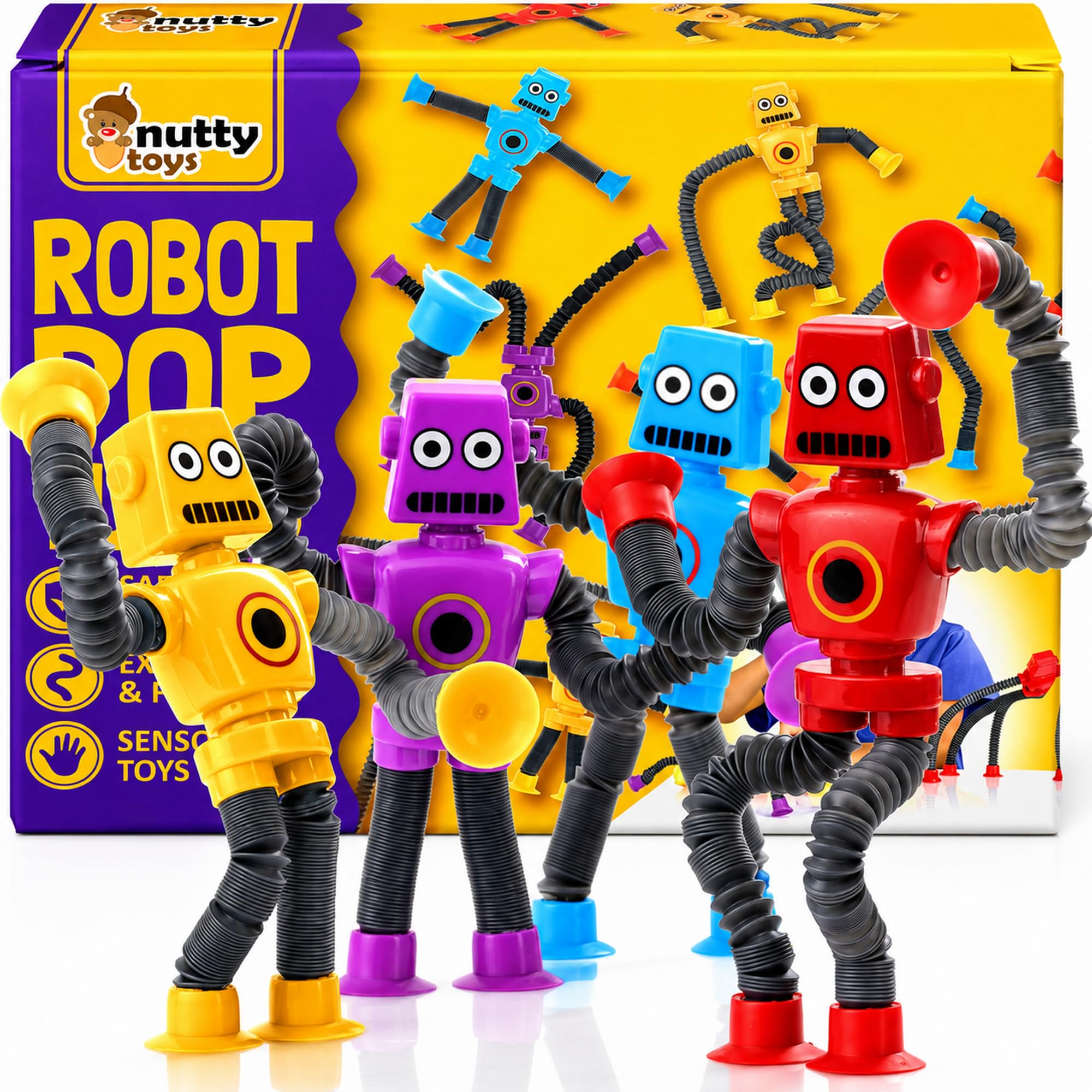 Amazon.com: nutty toys Sensory Robot Toys 4pk - Top Pop Tubes