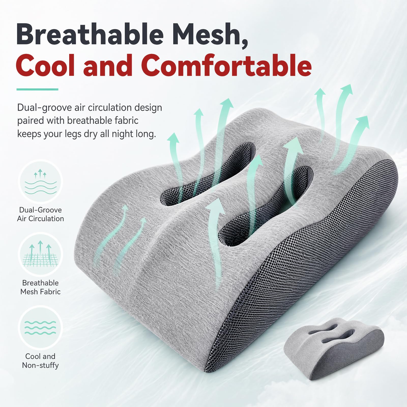 Almohada ergonómica para venas, cojín elevador de piernas, cojín de apoyo para adultos, espuma viscoelástica para promover la circulación sanguínea (gris claro)
