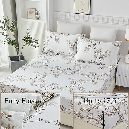 Miniatura 8 de Helthep Juego de sábanas florales TwinXL, juego de sábanas de algodón egipcio ultrasuave y transpirable con sábana bajera de bolsillo profundo,