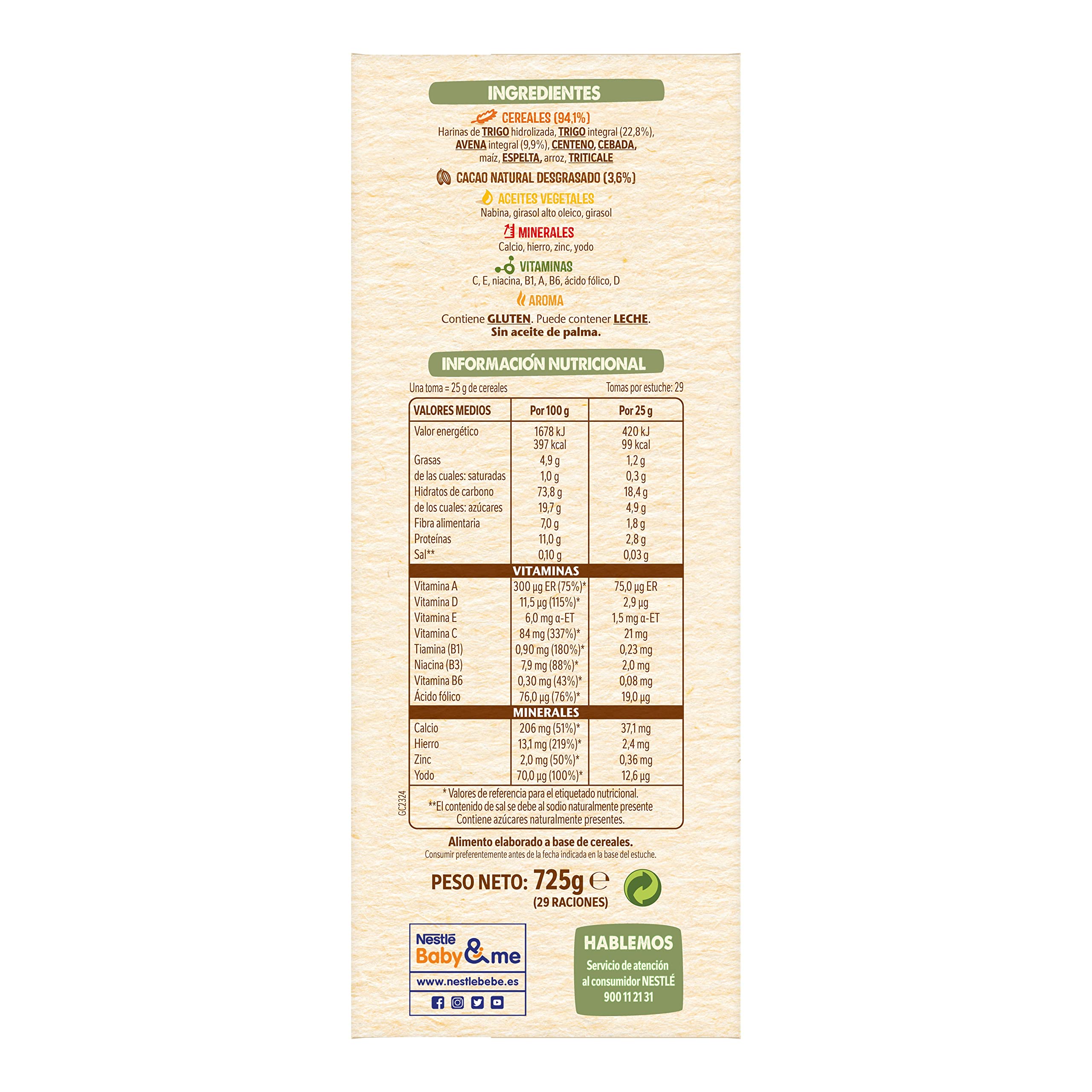 Nestlé Papilla 8 Cereales con Cacao sin Azúcares Añadidos 12 Meses 8x725g
